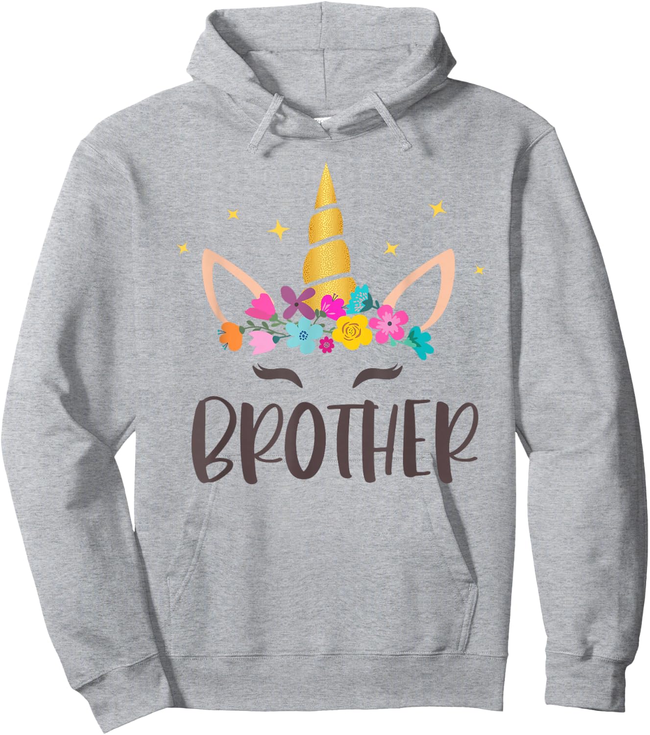 Brother Unicorn Floral Birthday Matching Hoodie - Hoodie | Ash