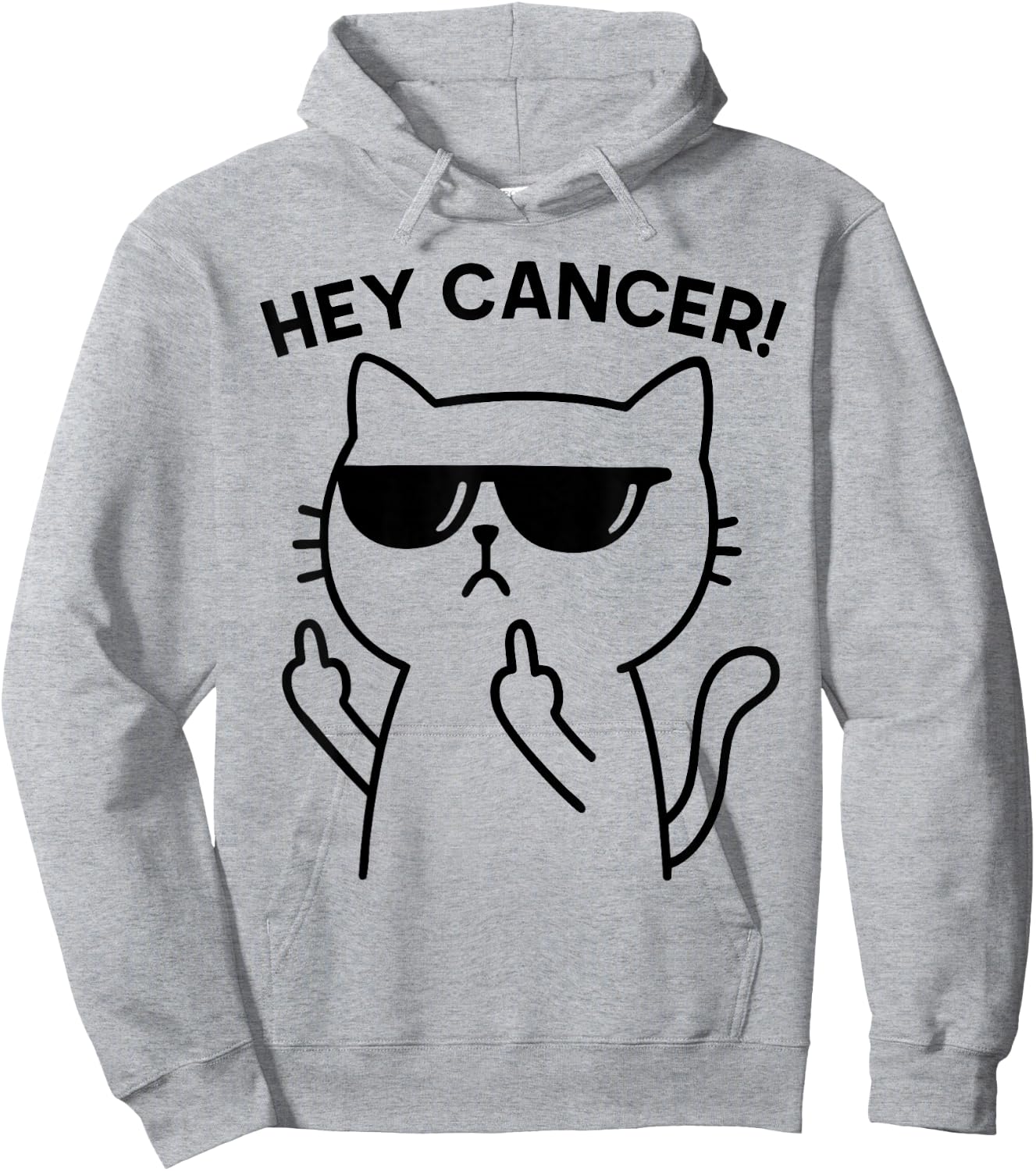 Hey Cancer Funny Cat Middle Finger Men Women Hoodie - Hoodie | Ash