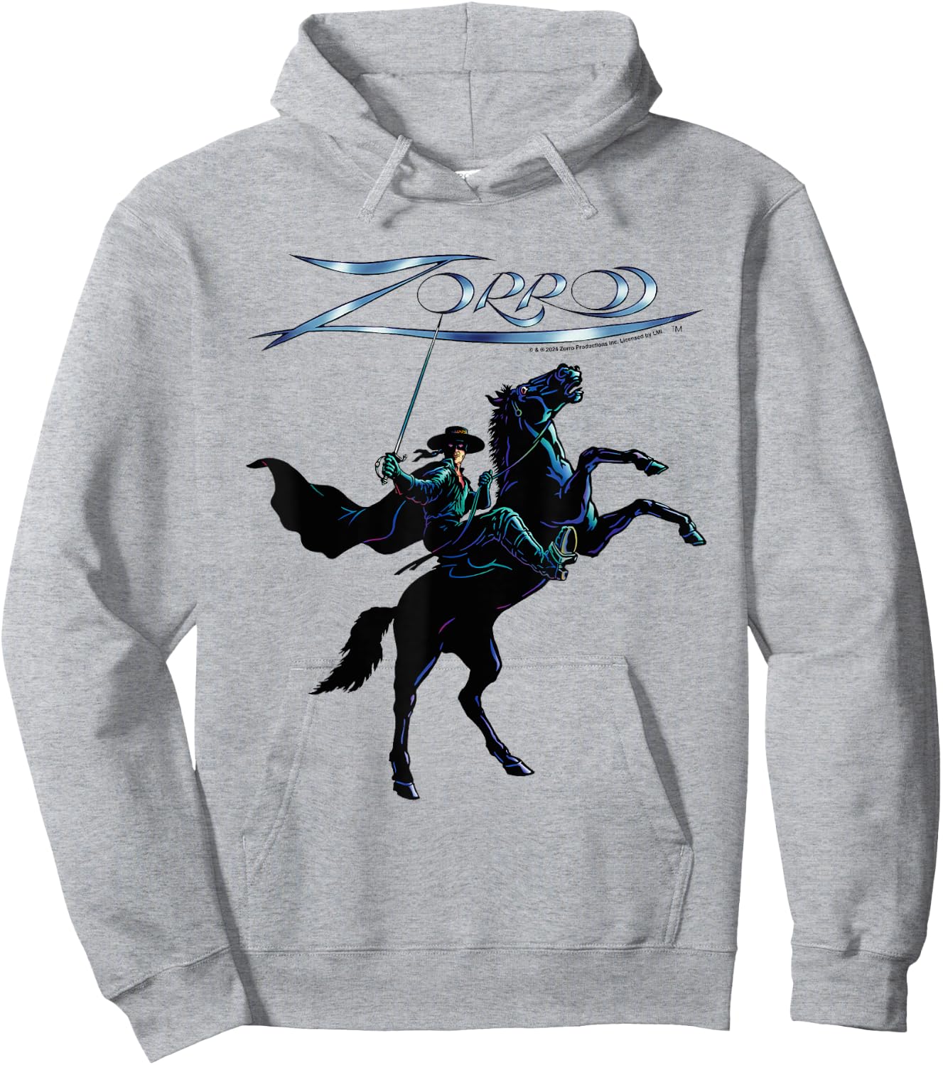 Zorro Horseback Steel Sword Text , white, S Hoodie - Hoodie | Ash