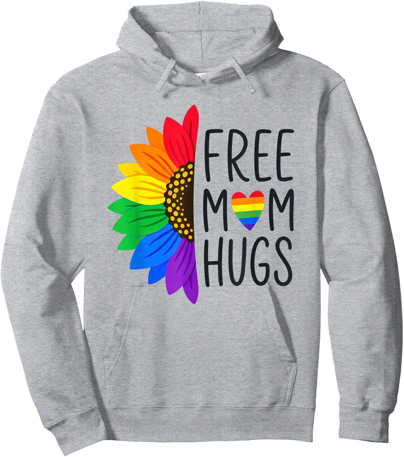 Free Mom Hugs - LGBT Rainbow Sunflower Hoodie - Hoodie | Ash