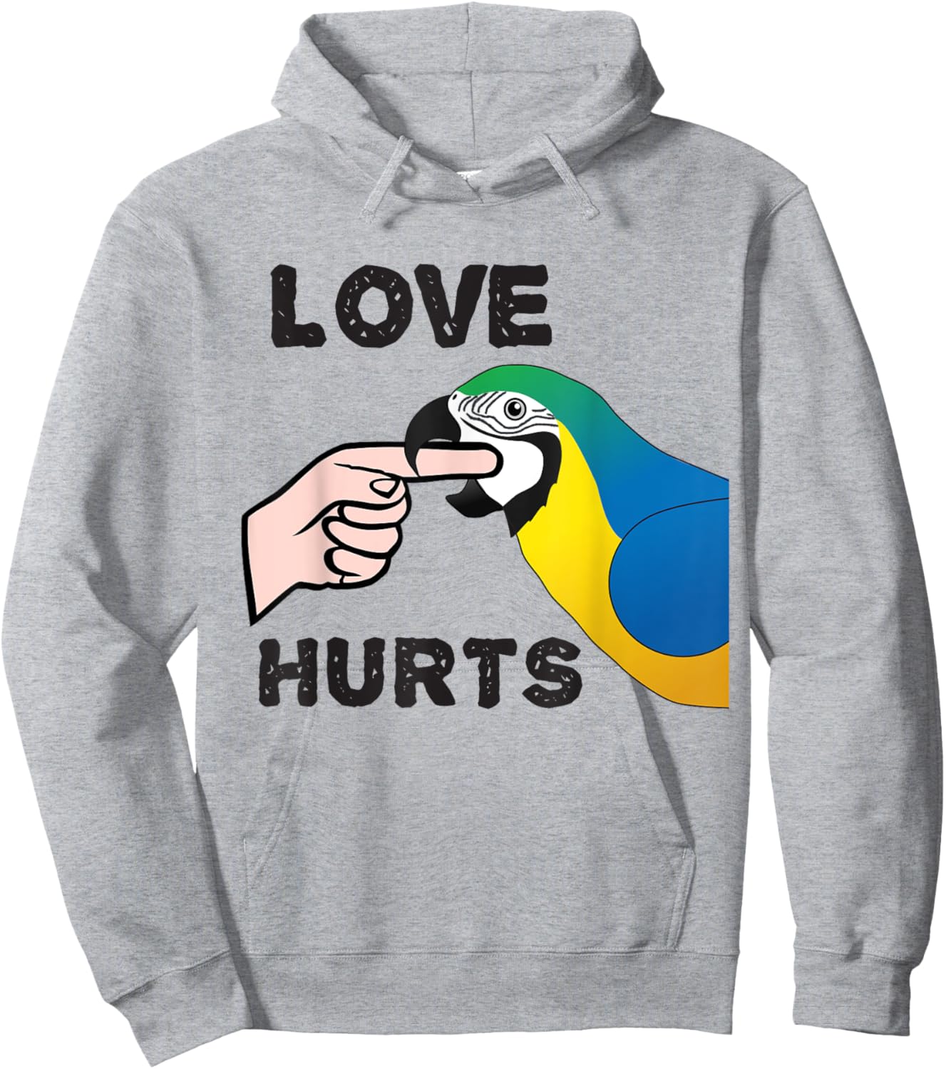 Love Hurts Blue and Gold Macaw Parrot Hoodie - Hoodie | Ash