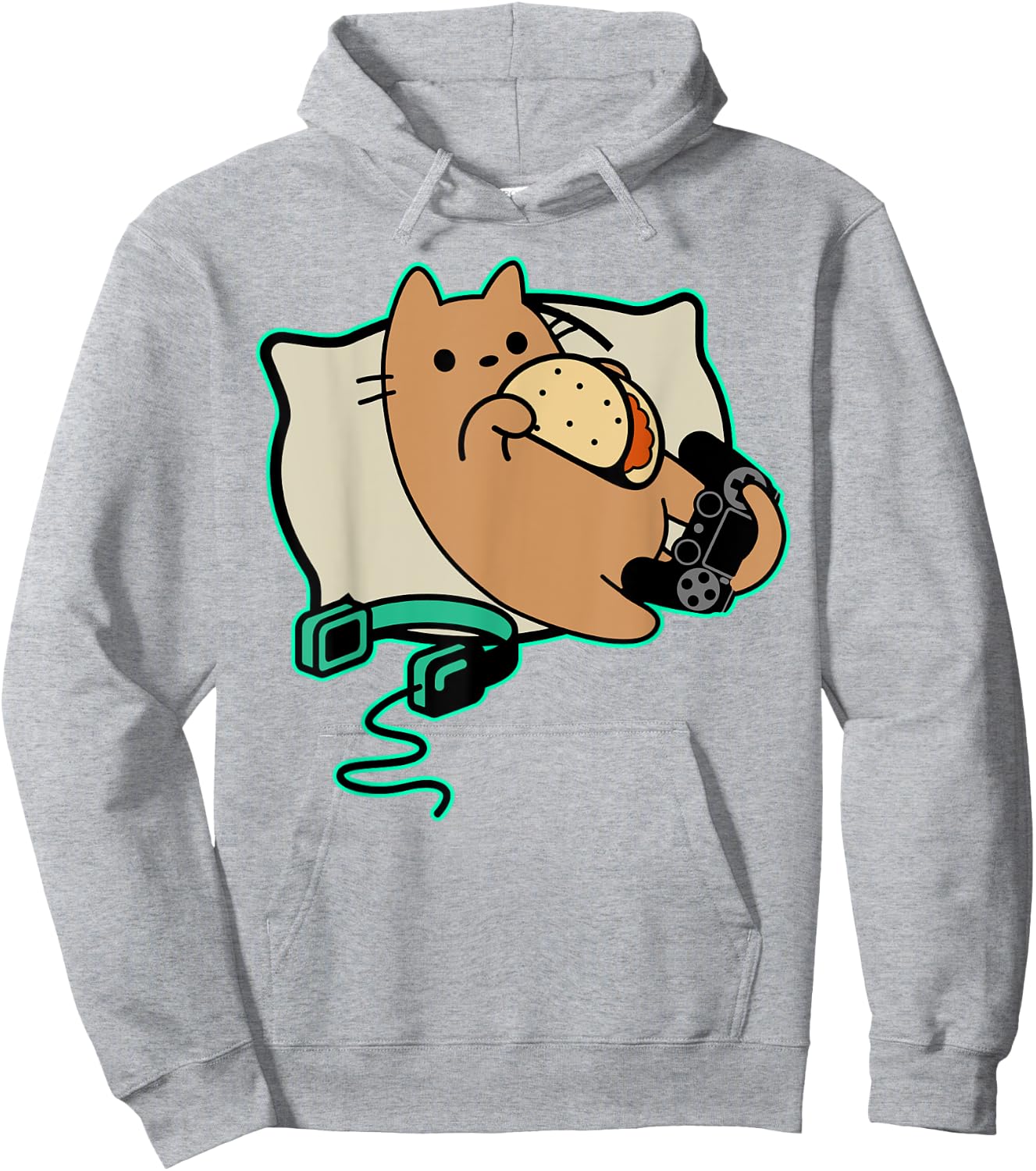 Nerdy Gamer Cat Eating Tacos Game Paused Hoodie - Hoodie | Ash