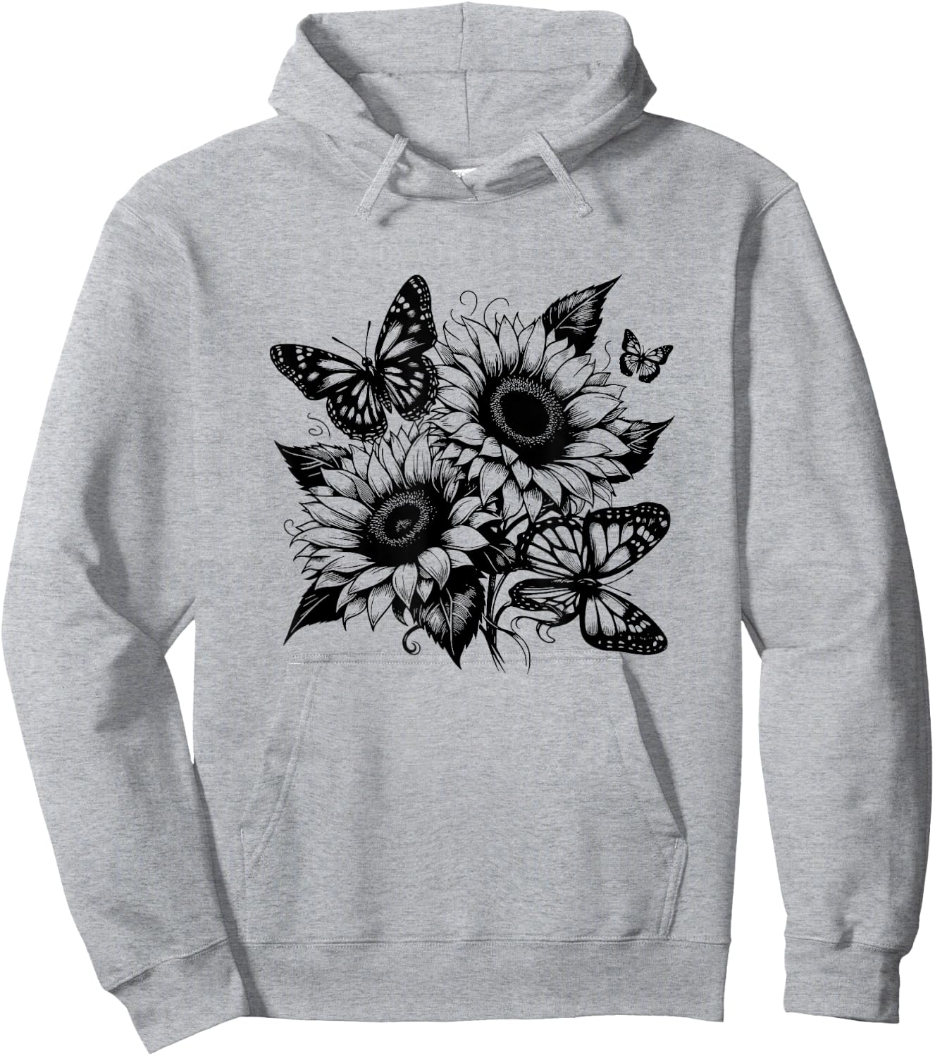 Butterfly Sunflower Graphic Design , gray Hoodie - Hoodie | Ash