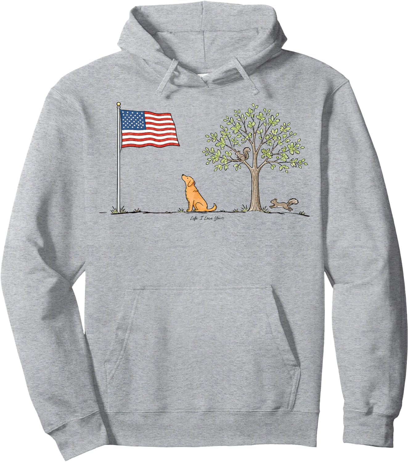 Patriotic American Flag Dog Lovers 4th of July Hoodie - Hoodie | Ash