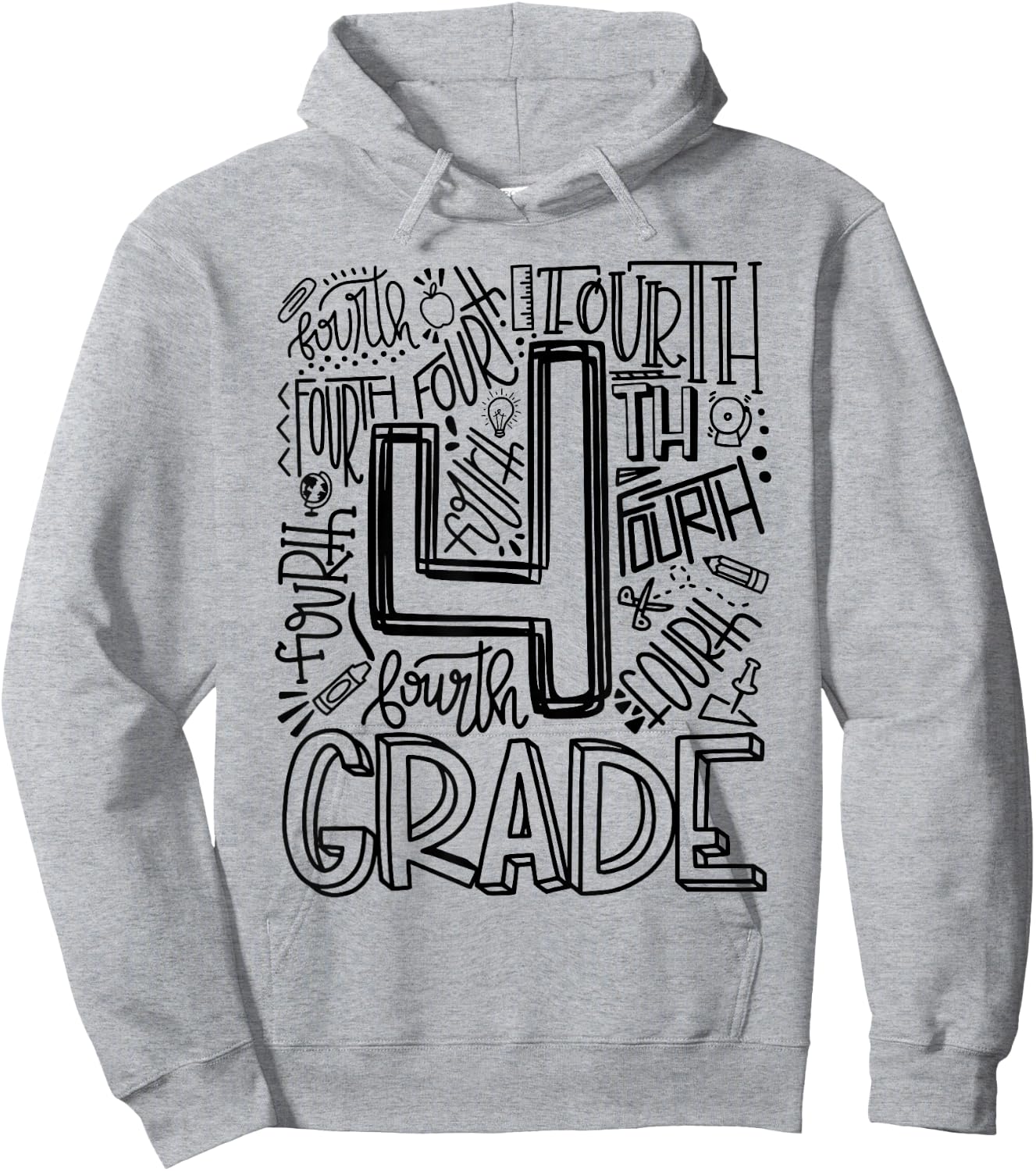 Fourth 4th Grade Typography Back To School Hoodie - Hoodie | Ash