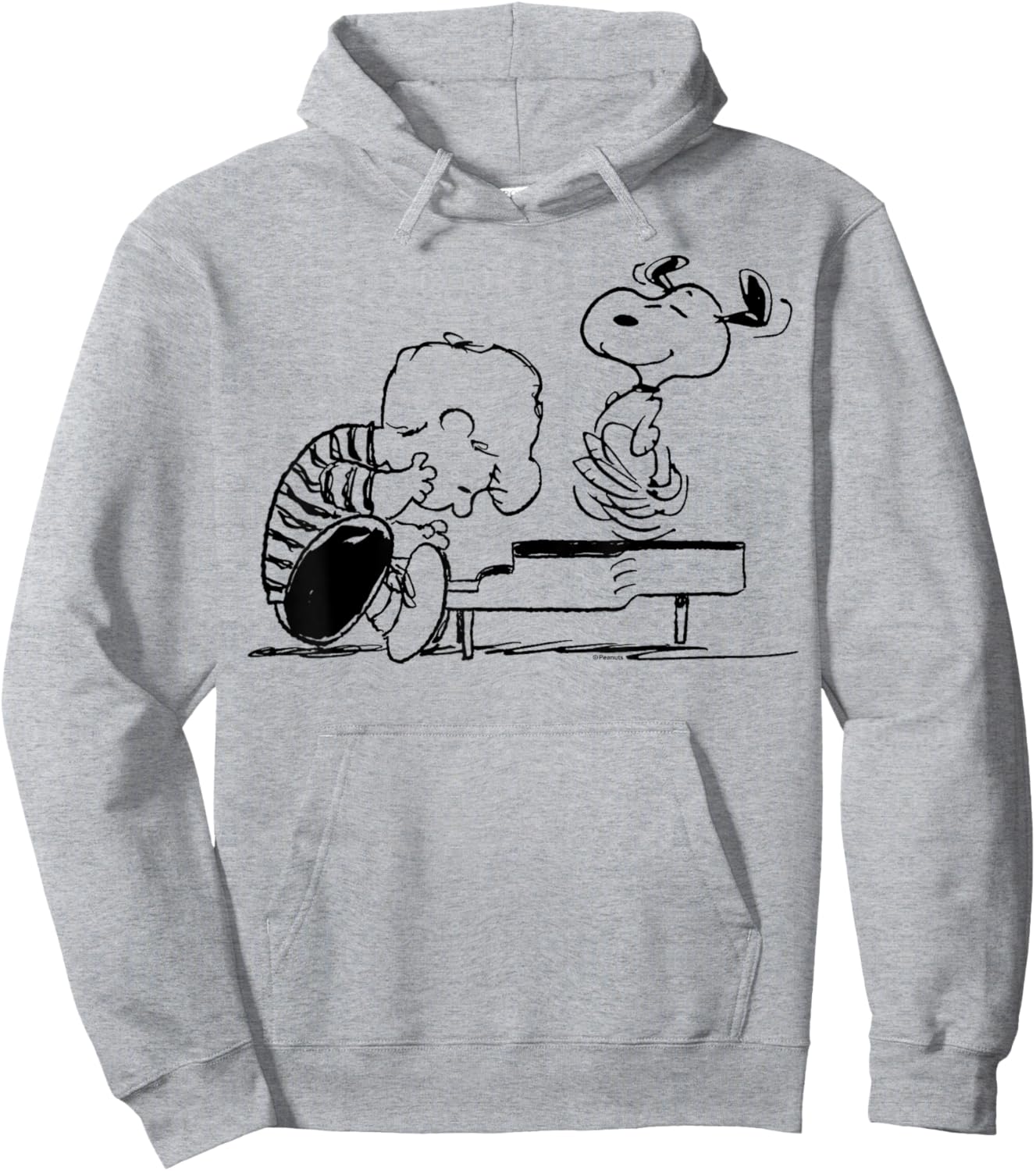 Peanuts Schroeder and Snoopy Piano , White Hoodie - Hoodie | Ash