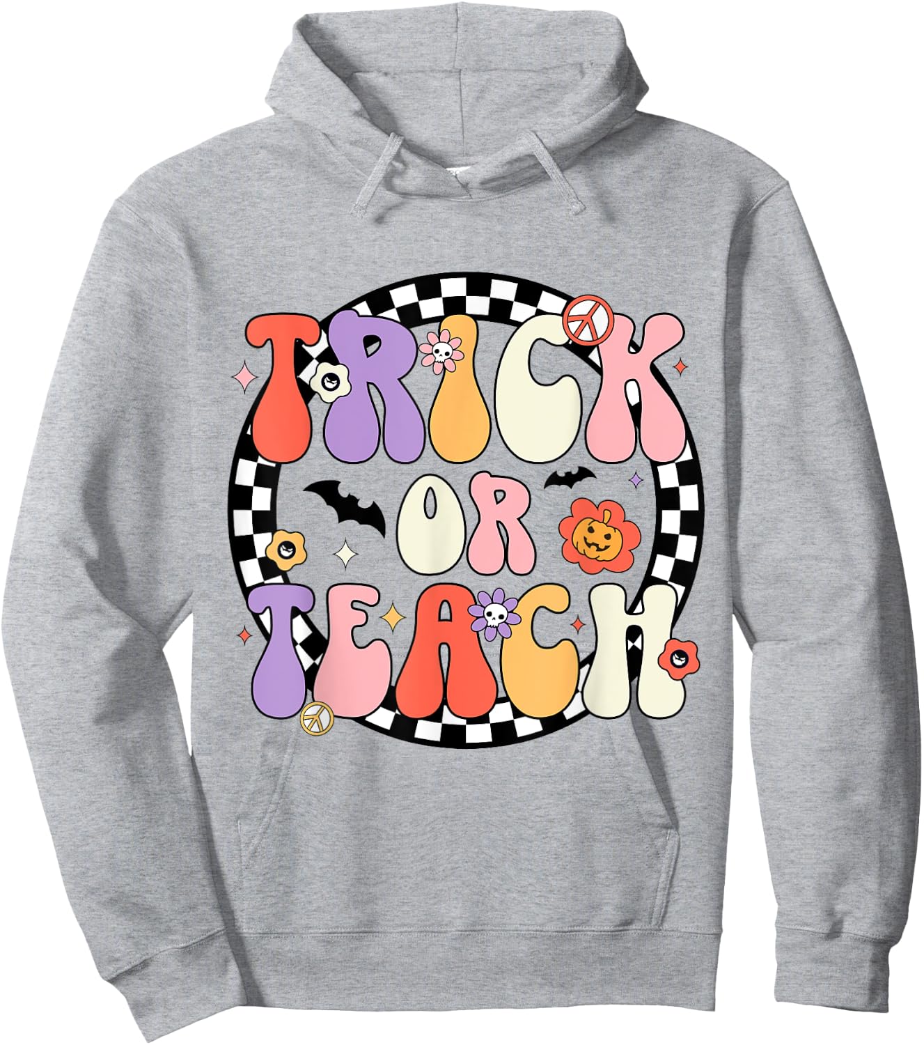 Trick or Teach Retro Groovy Halloween Teacher Hoodie - Hoodie | Ash