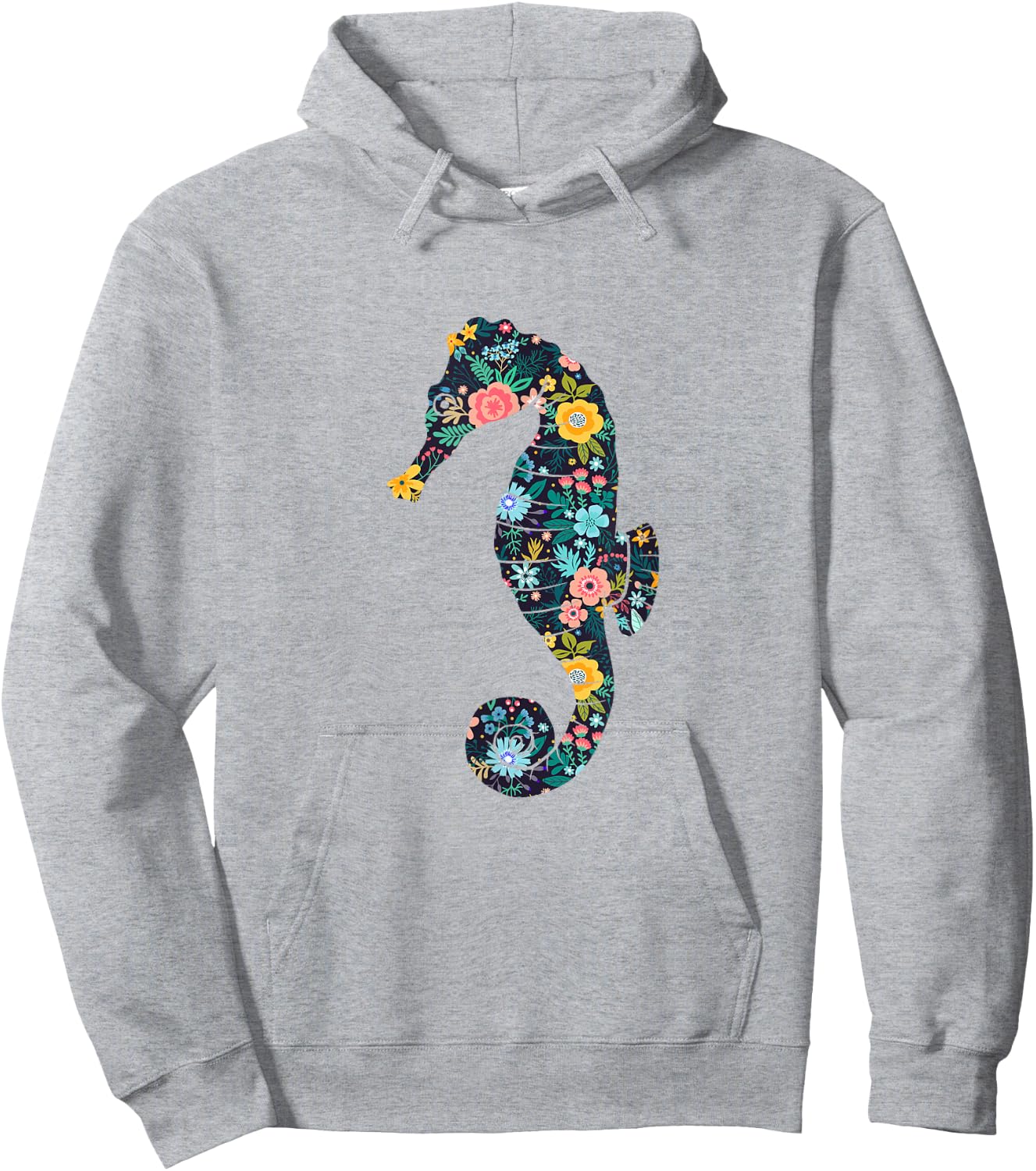 Floral Seahorse Silhouette Girls Graphic Hoodie - Hoodie | Ash