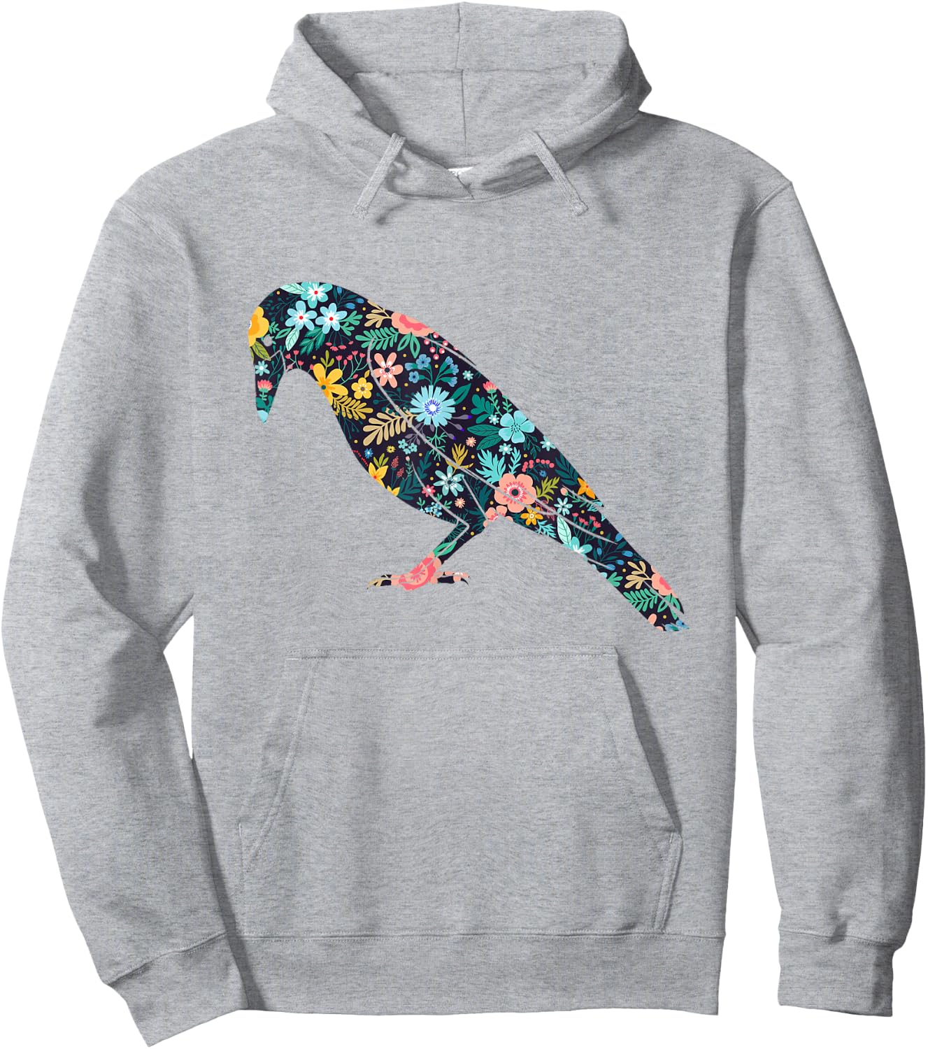 Floral Crow Silhouette Girls Graphic Raven Hoodie - Hoodie | Ash