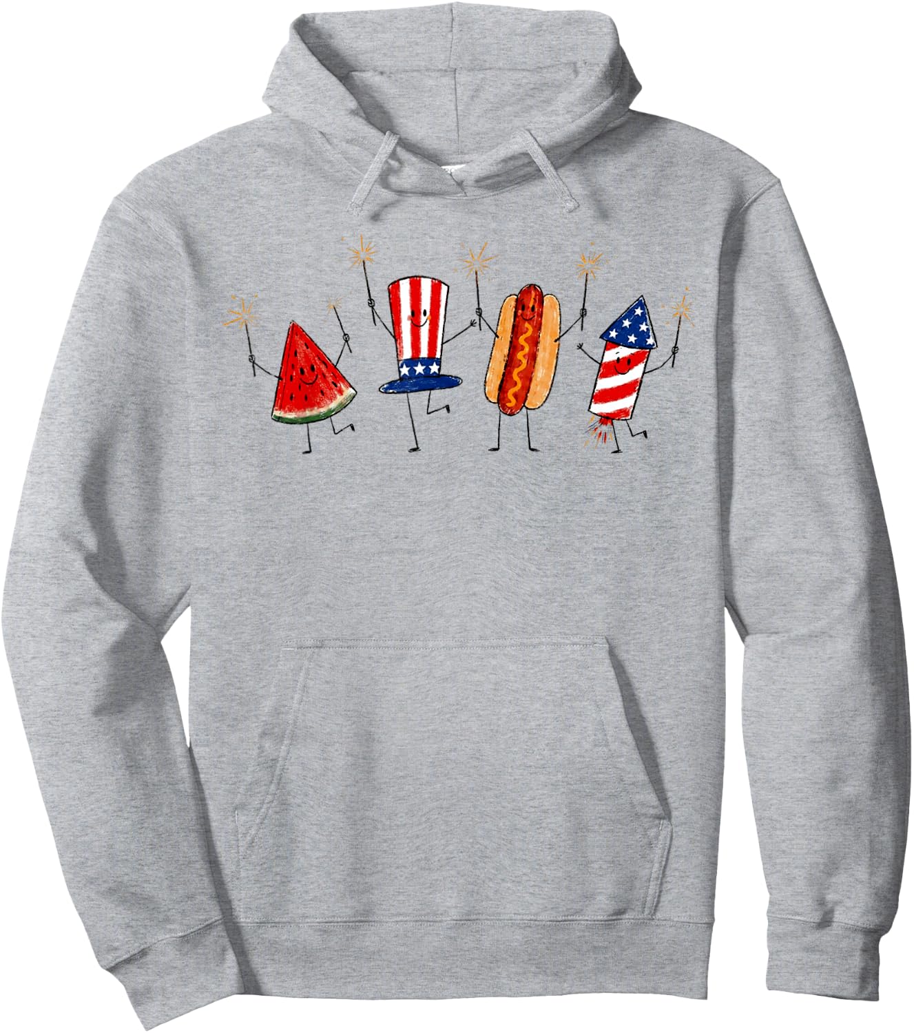 4th of July Cute Watermelon Hot Dog Firework Hoodie - Hoodie | Ash