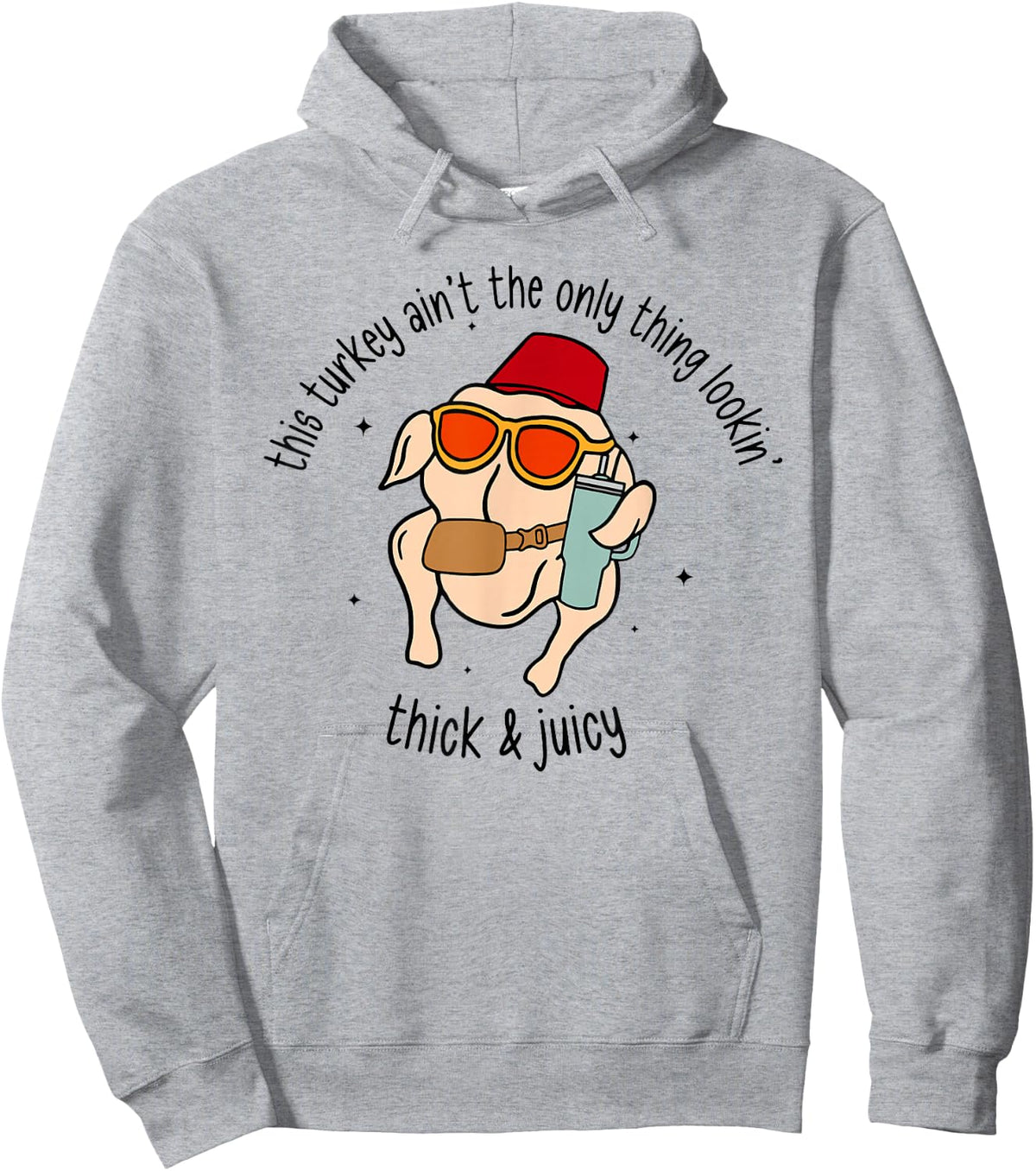 Thanksgiving Turkey, Gobble Funny Reto This Turkey Ain't The Only Thing Lookin' Thick & Juicy -Adults Grey Small Classic Fit Short Sleeve Hoodie - Hoodie | Ash