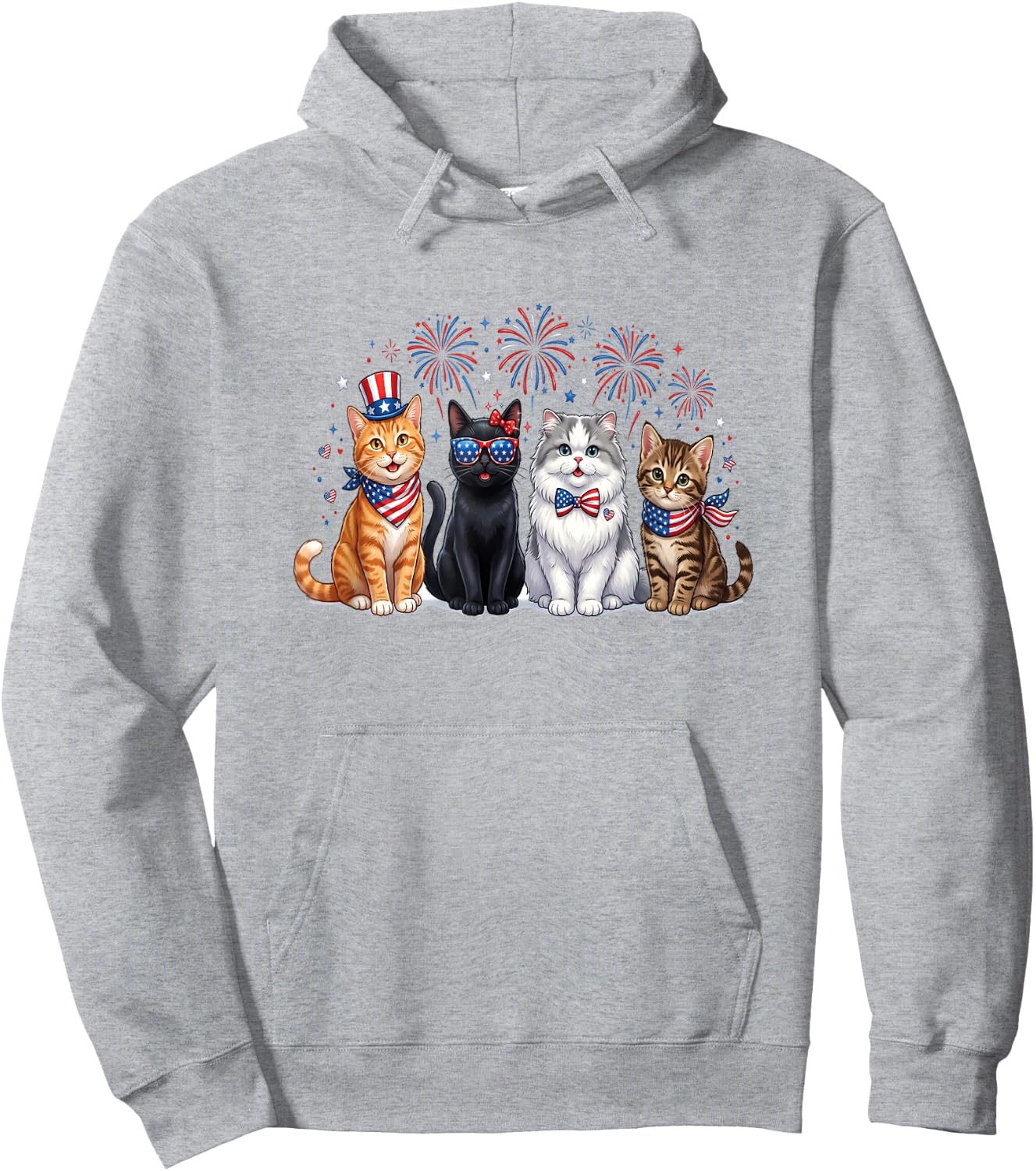 Patriotic Cats Fireworks 4th of July Cat Lovers Hoodie - Hoodie | Ash