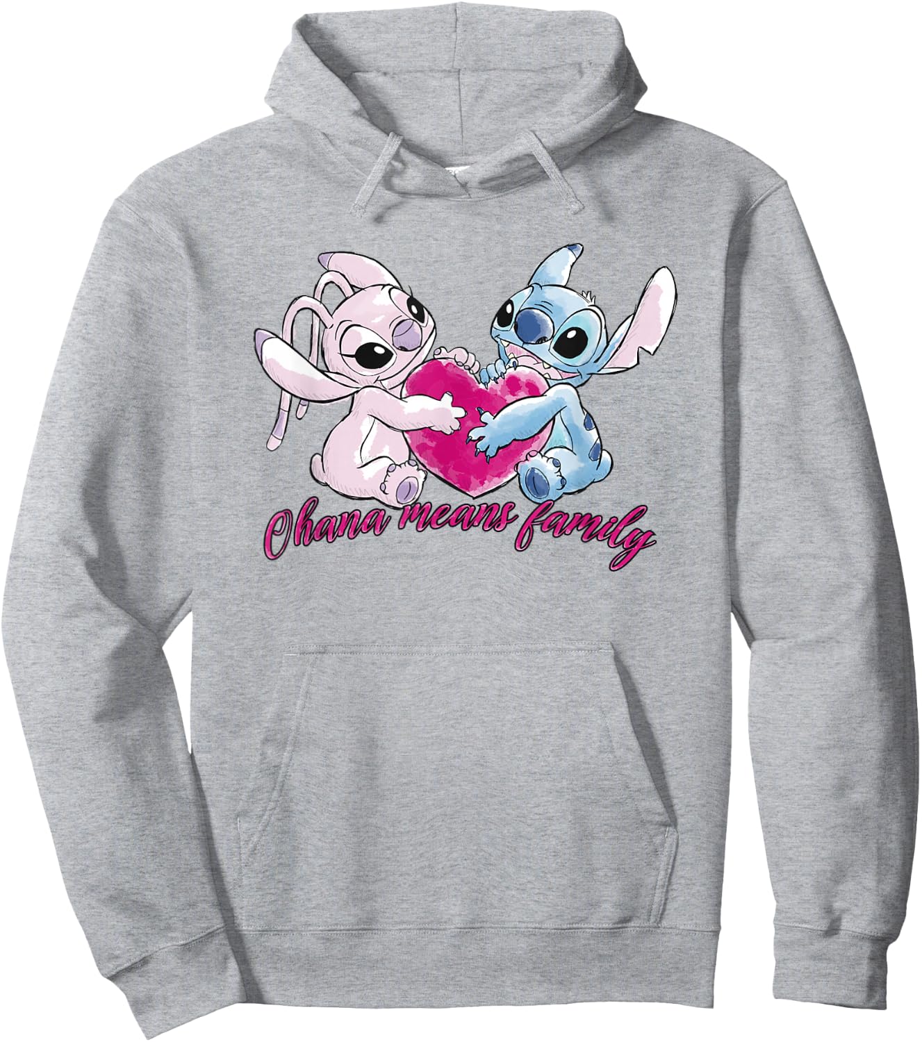 Lilo & Stitch Ohana Heart With Angel Hoodie - Hoodie | Ash