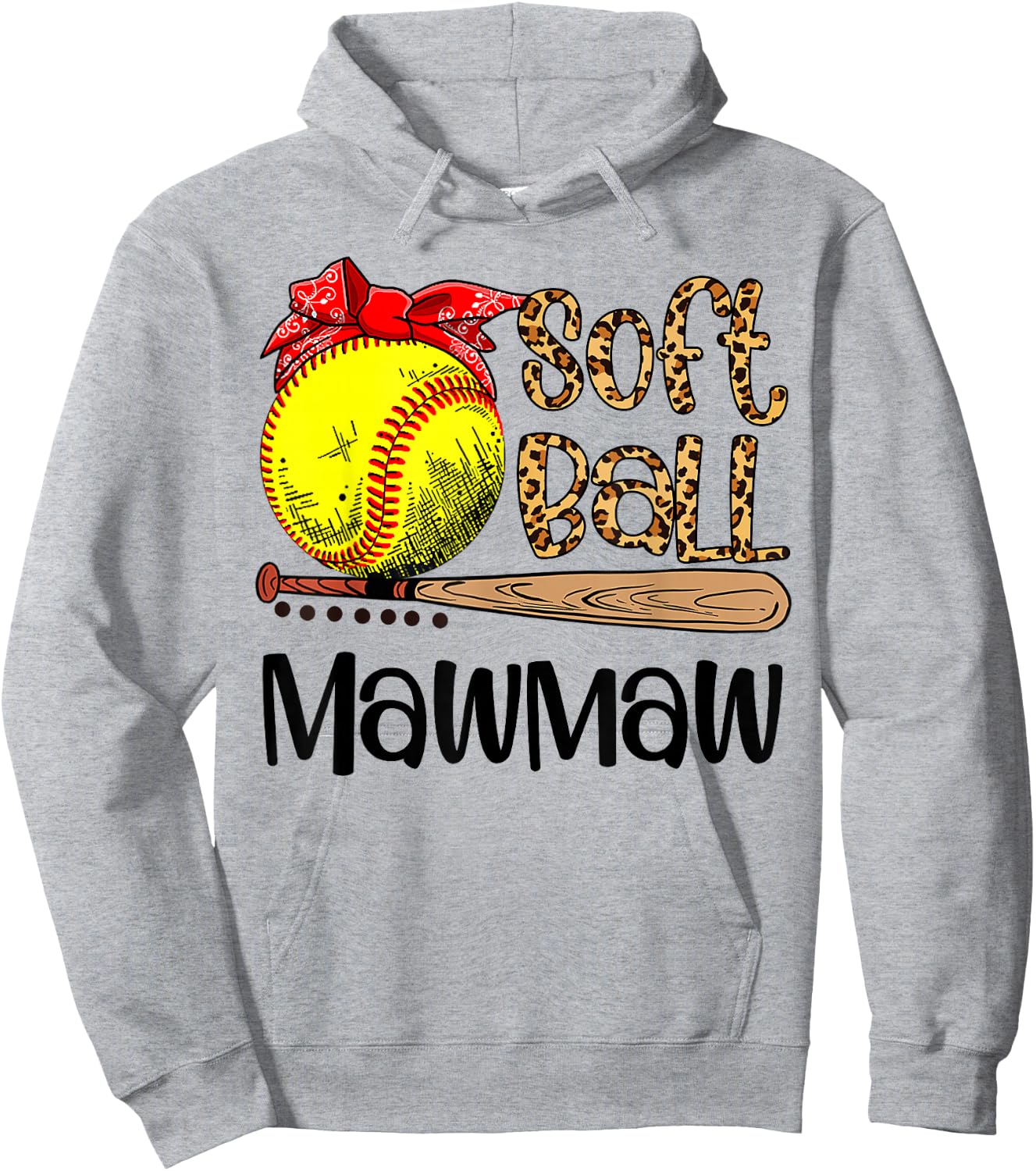 Women Mothers Day Softball Mawmaw Leopard Hoodie - Hoodie | Ash