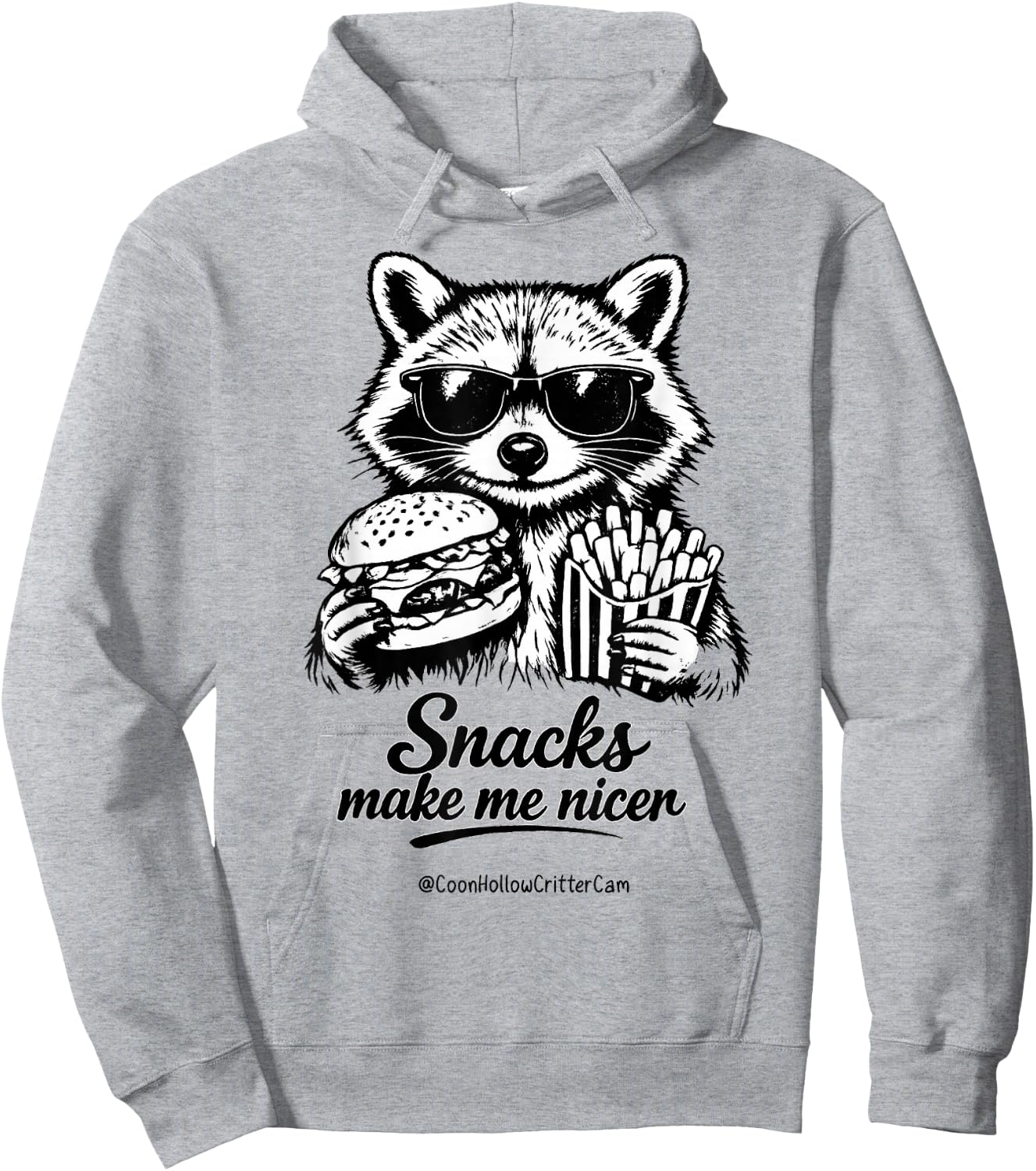 Funny Raccoon, Snacks Make Me Nicer, Feral Hoodie - Hoodie | Ash