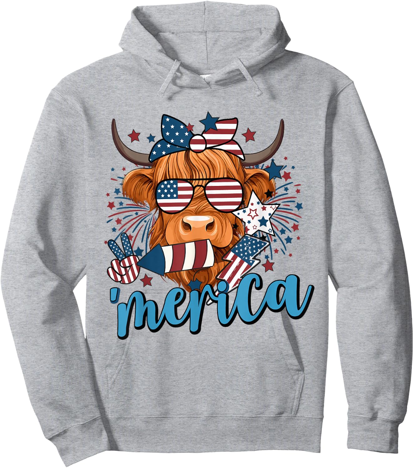Highland Cow 4th Of July Cow Men Funny Cow Hoodie - Hoodie | Ash