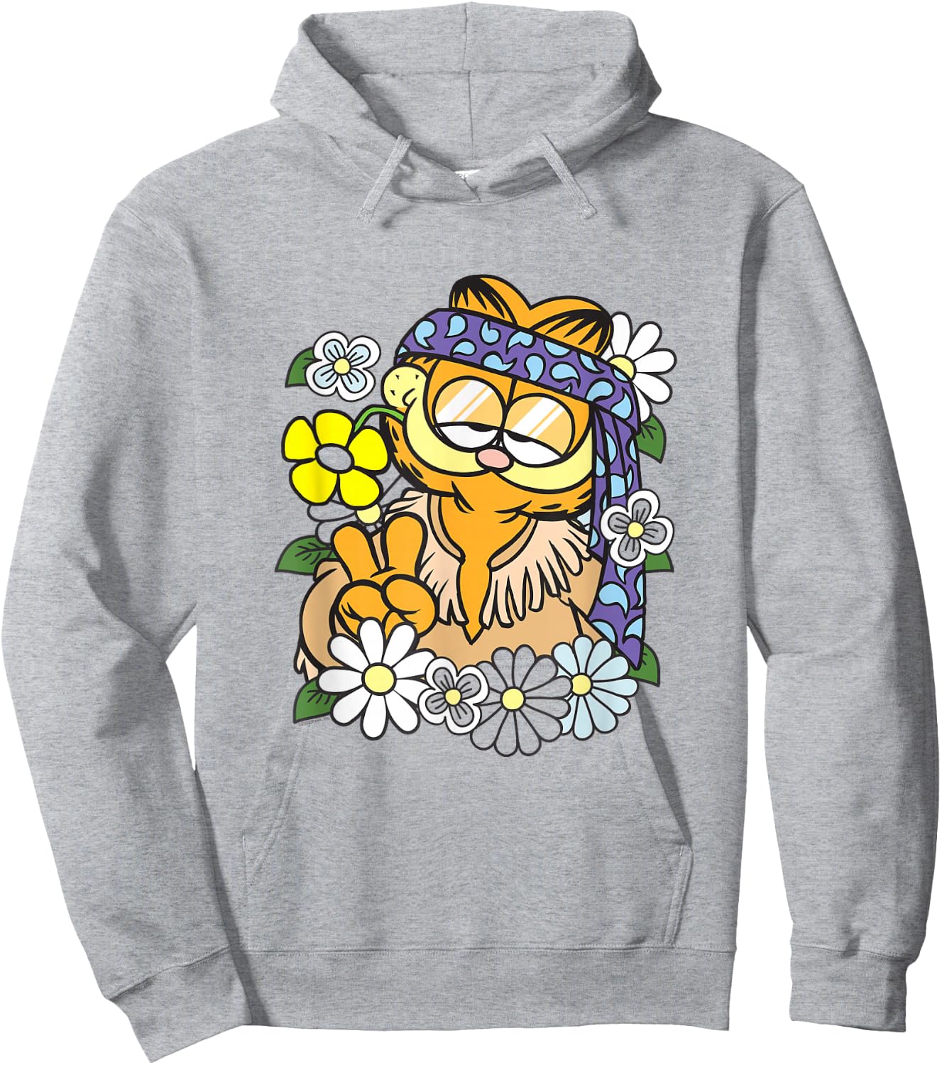 Garfield Hippie with Flowers Retro Cat Cartoon Hoodie - Hoodie | Ash