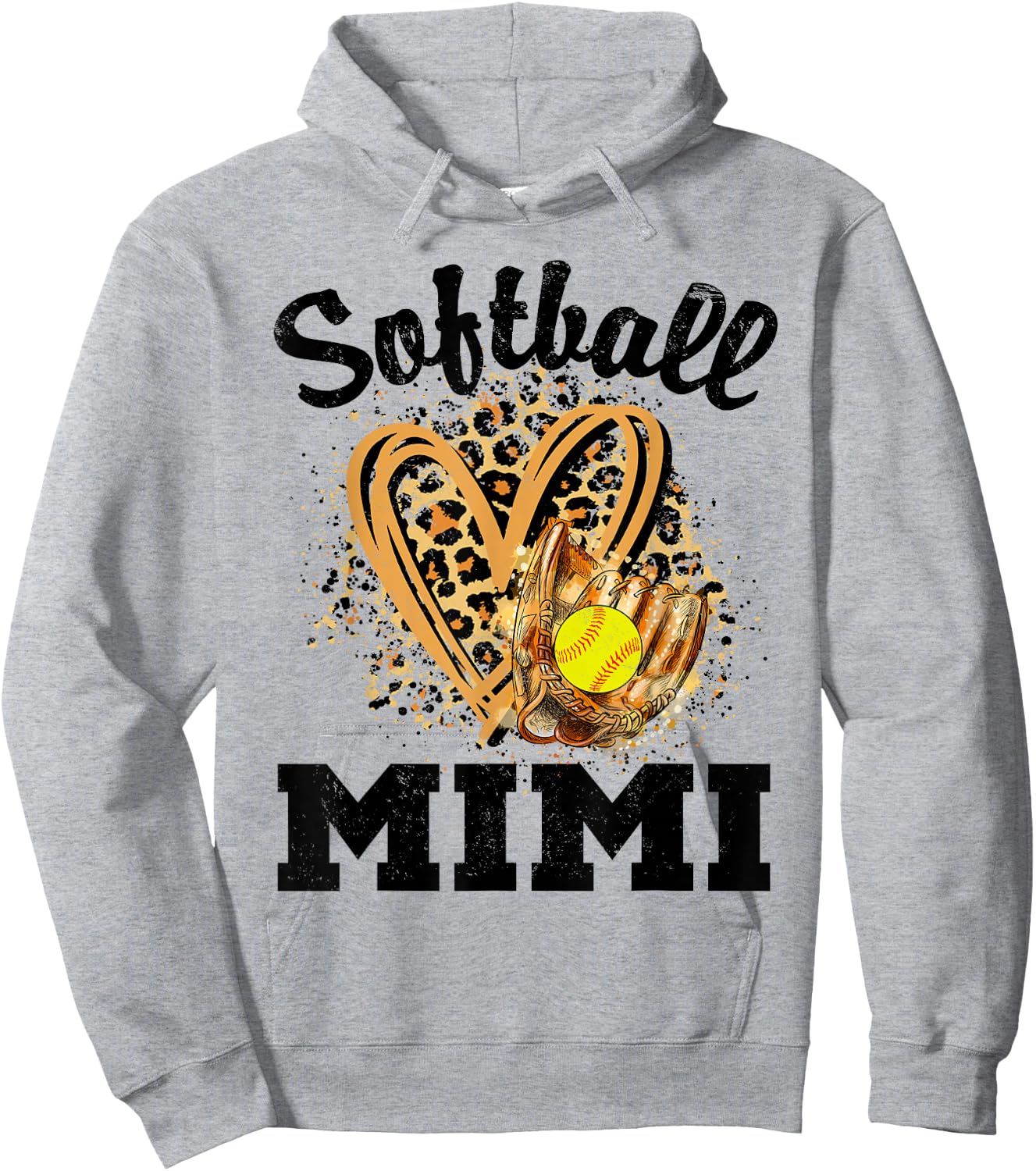 Softball Mimi Leopard Heart Grandma Hoodie - Hoodie | Ash