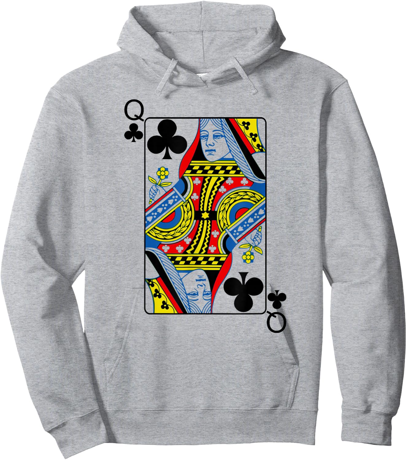Queen Clubs Playing Cards Poker Hoodie - Hoodie | Ash