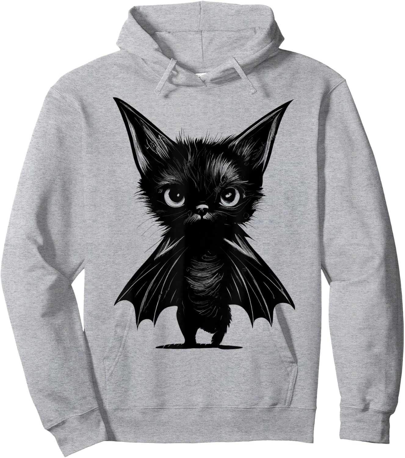 Halloween Grumpy Black Kitten in Bat Costume Hoodie - Hoodie | Ash