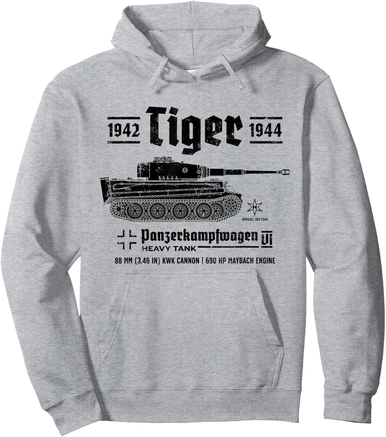 Tiger Panzer PzKpfw VI Second World War Vintage Hoodie - Hoodie | Ash
