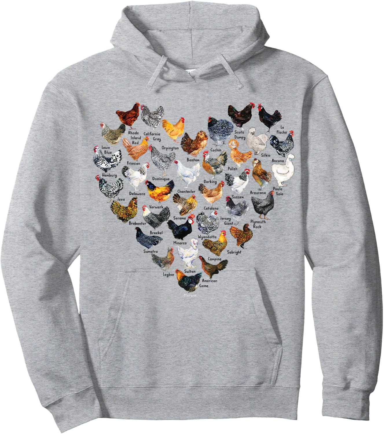 Love Chickens Heart Types of Chicken Hoodie - Hoodie | Ash
