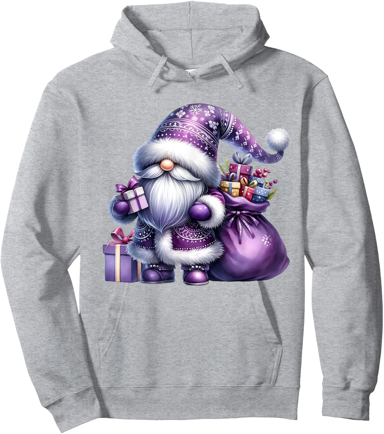 Purple Christmas Gnome With Santa Bag Men Xmas Hoodie - Hoodie | Ash