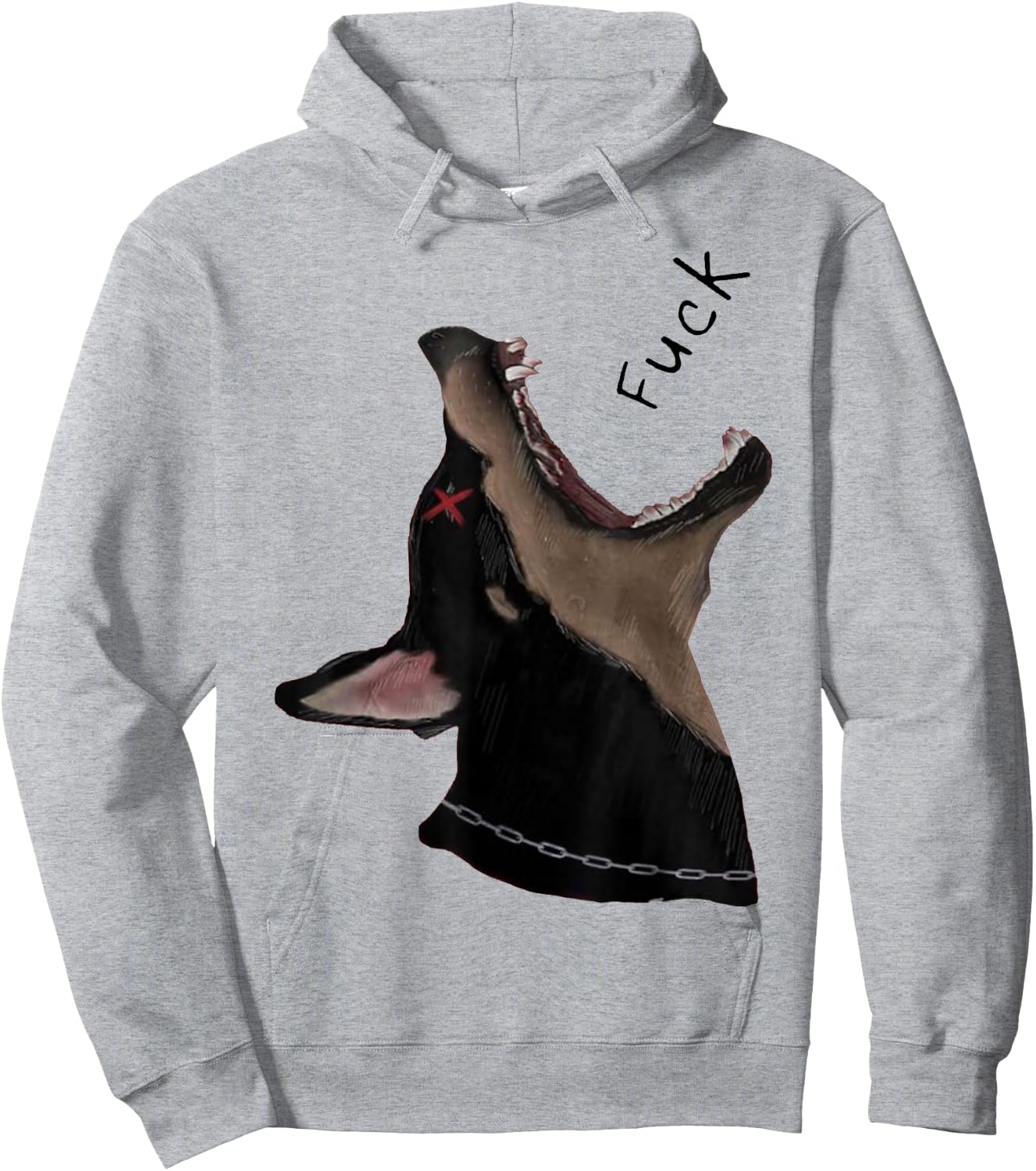 Doberman Dog Fuck Howling Yelling Art Hoodie - Hoodie | Ash