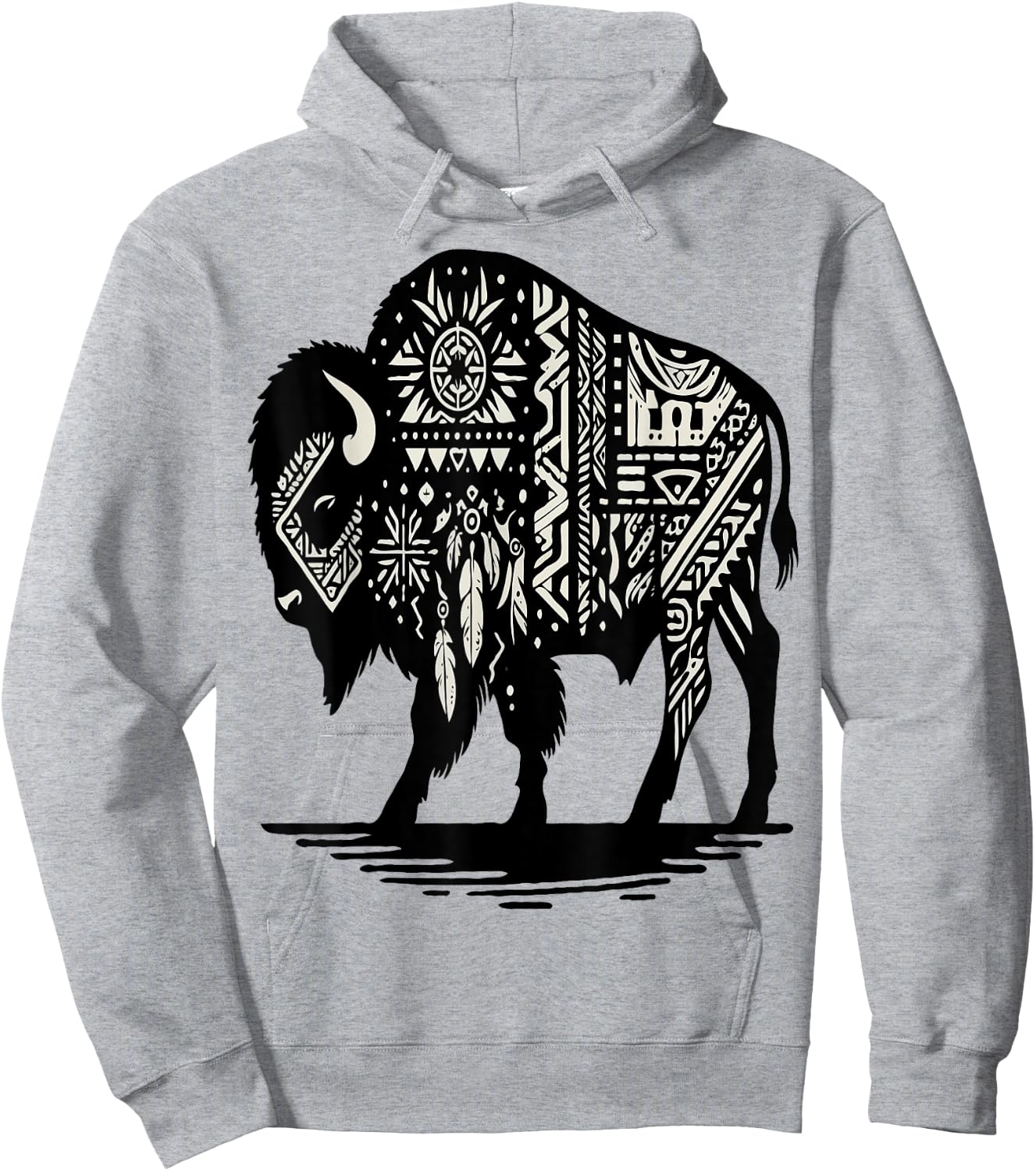 Bison Native American Hoodie - Hoodie | Ash