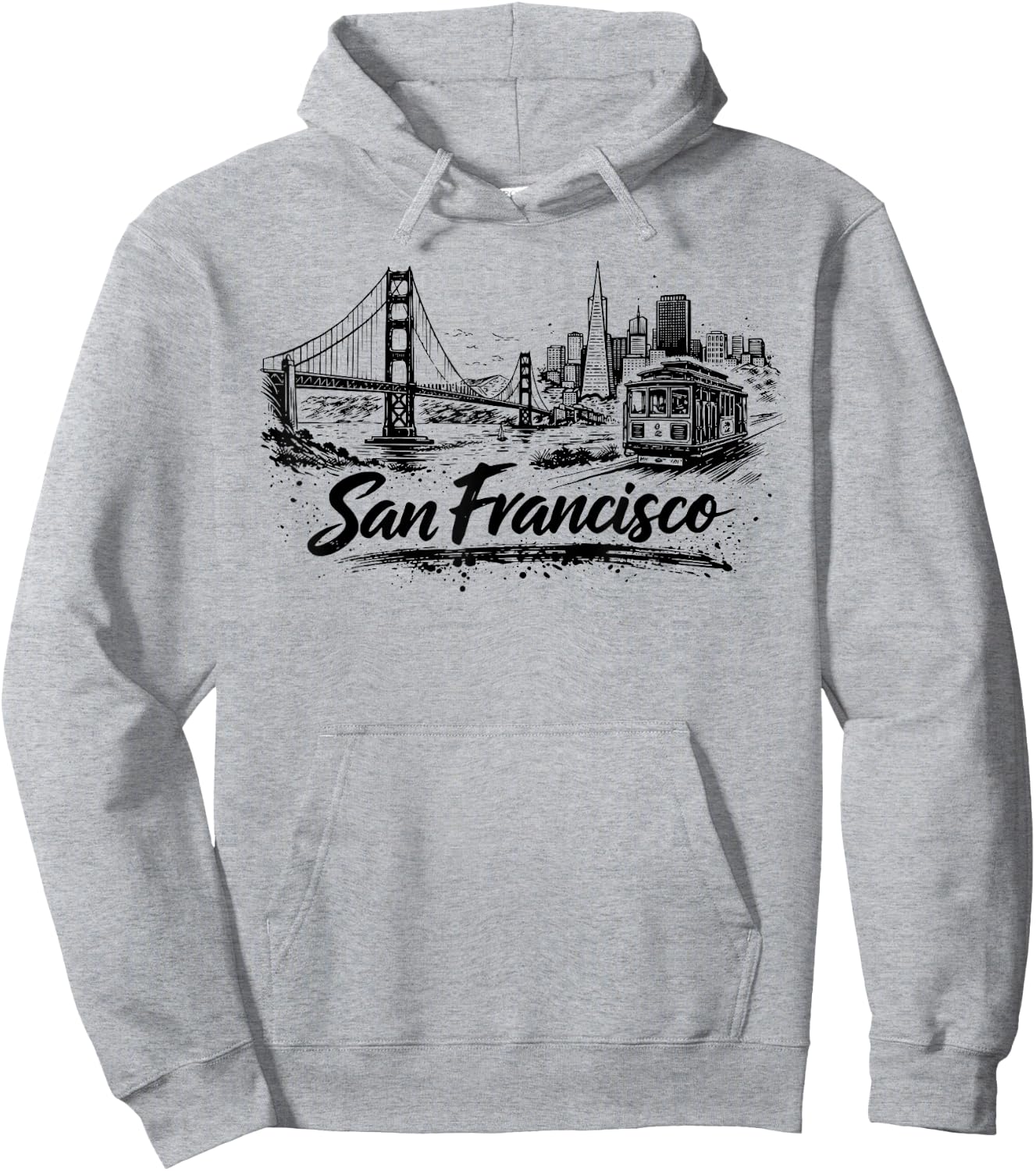 San Francisco City Skyline Cable Car Drawing Hoodie - Hoodie | Ash