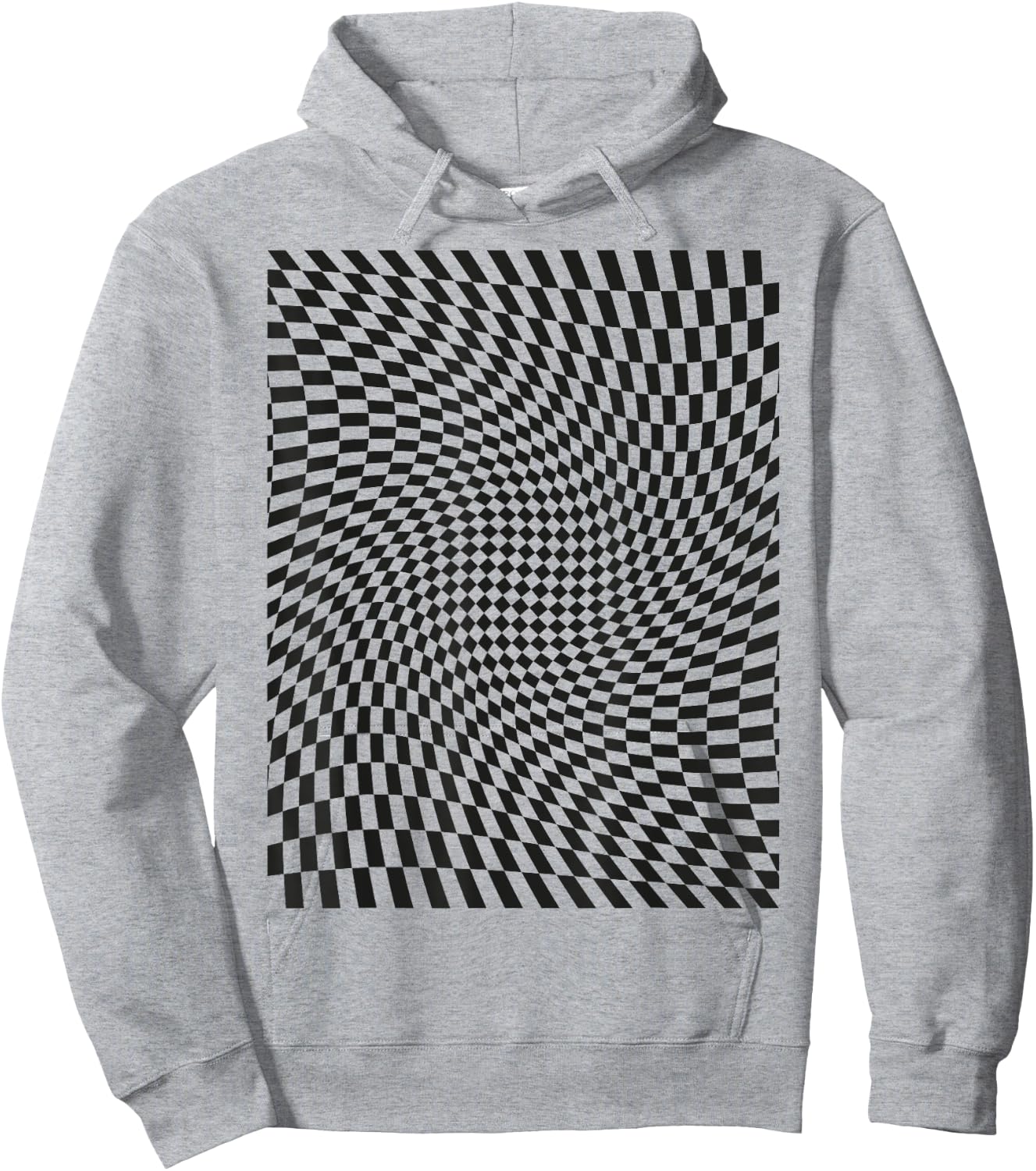 Optical Illusion Geometric Checkerboard Wavy Hoodie - Hoodie | Ash