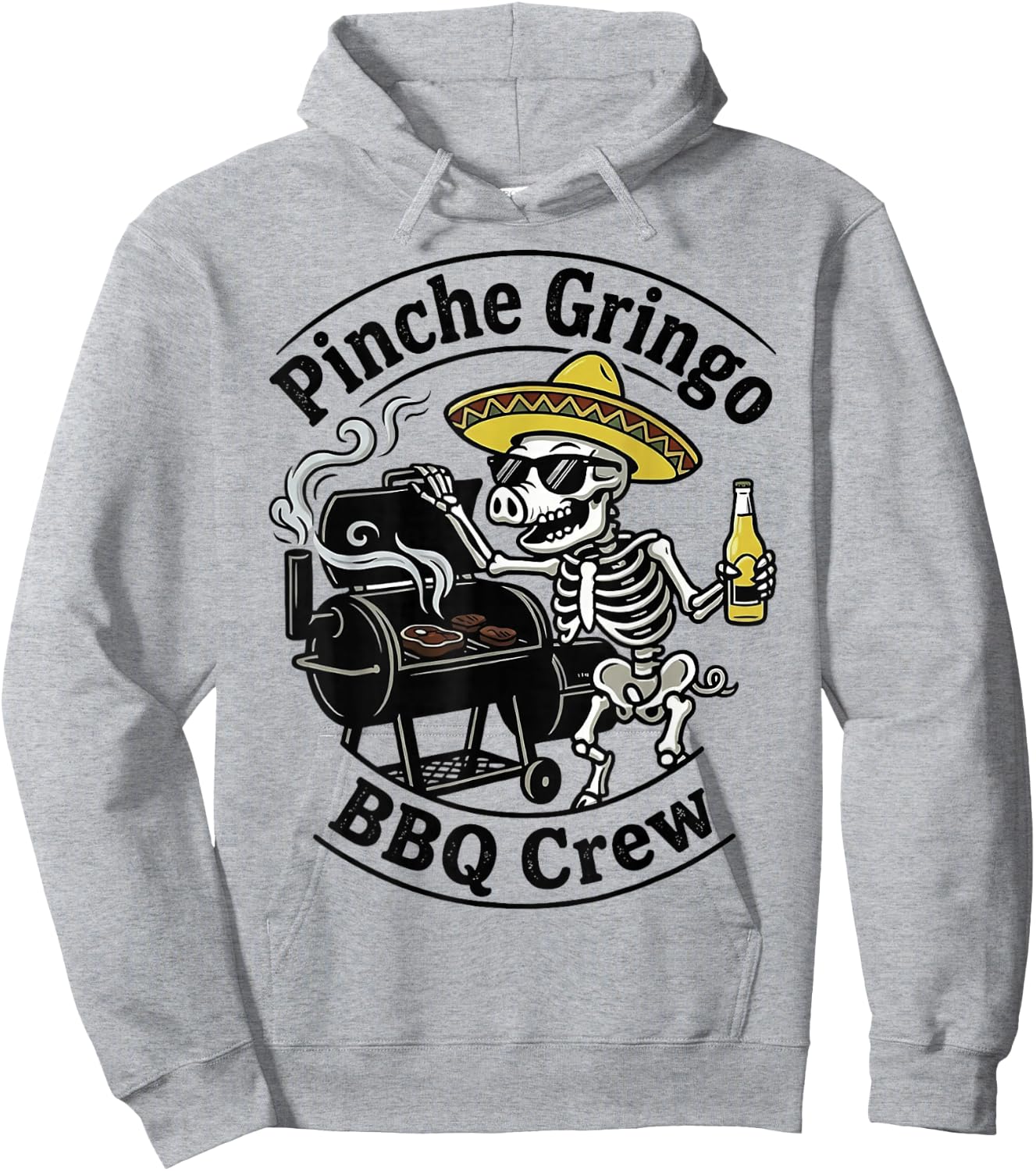 Pinche Gringo BBQ Crew Skeleton Pig Hoodie - Hoodie | Ash