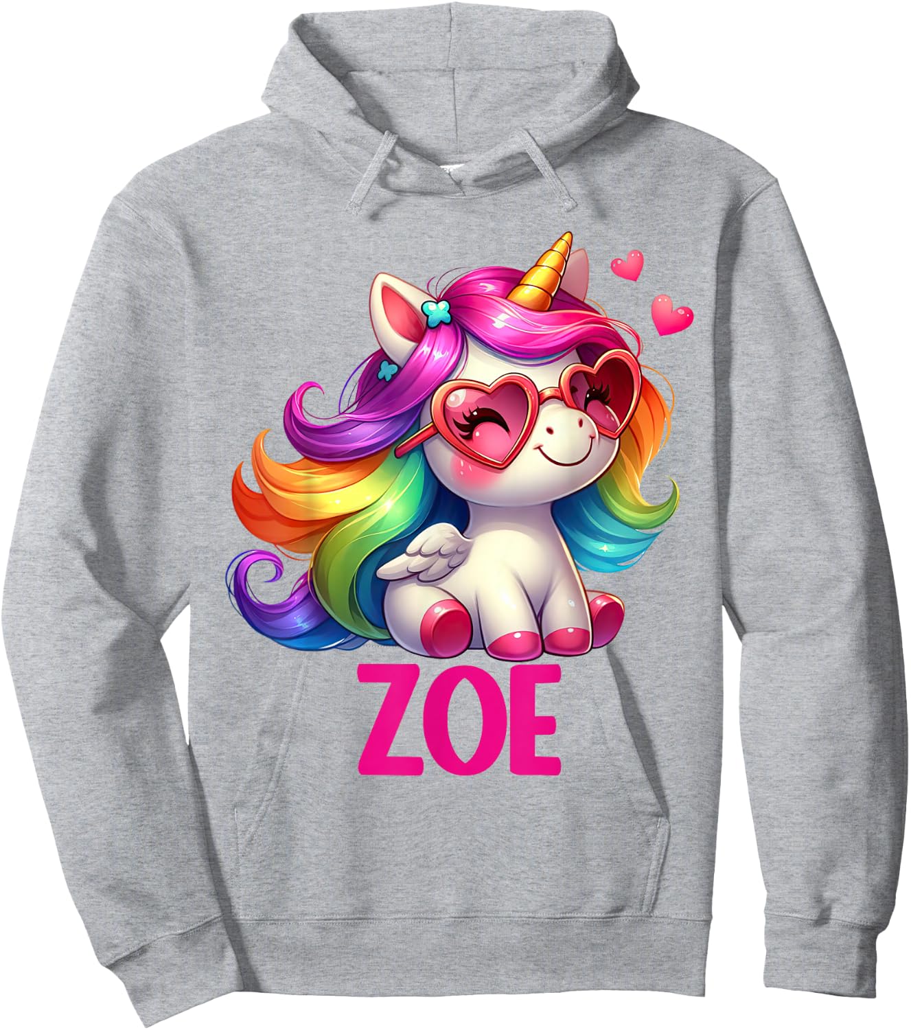 Design personnalisé avec nom de Licorne Zoe Hoodie - Hoodie | Ash