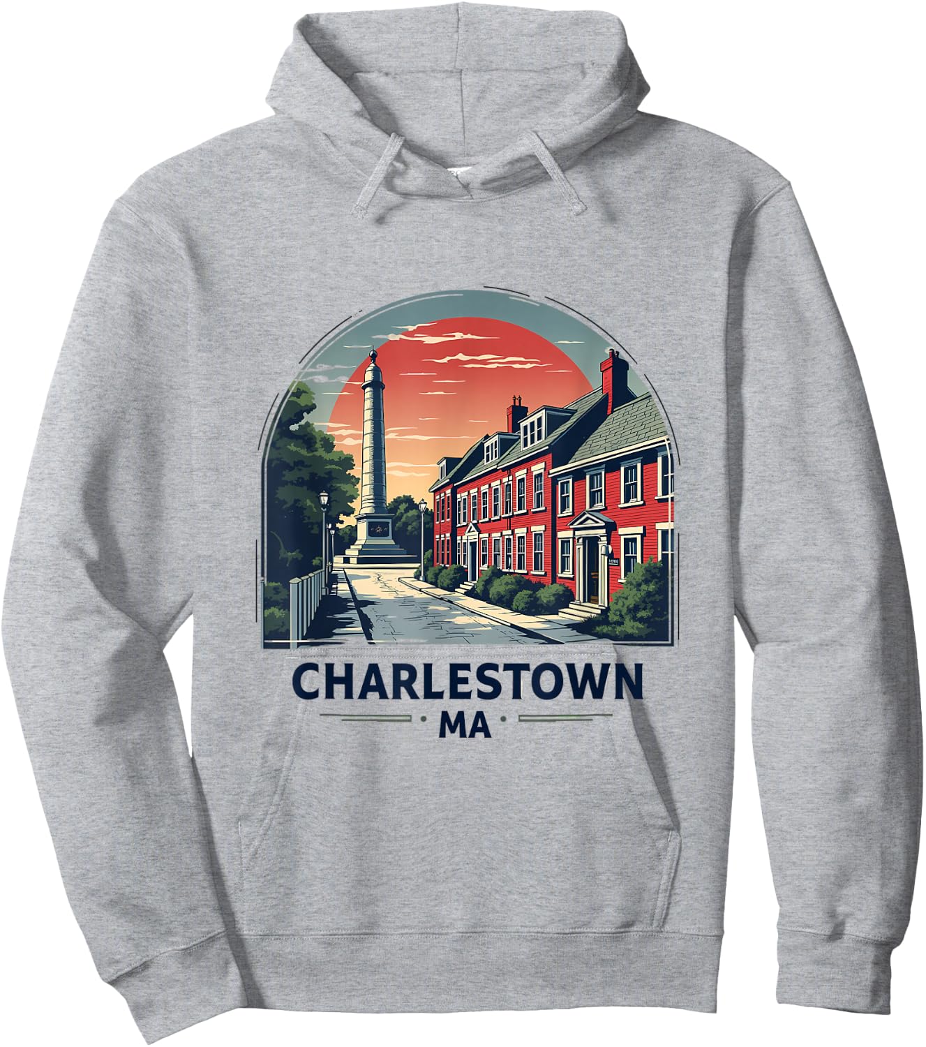 Charlestown MA Iconic Street And Monument Hoodie - Hoodie | Ash