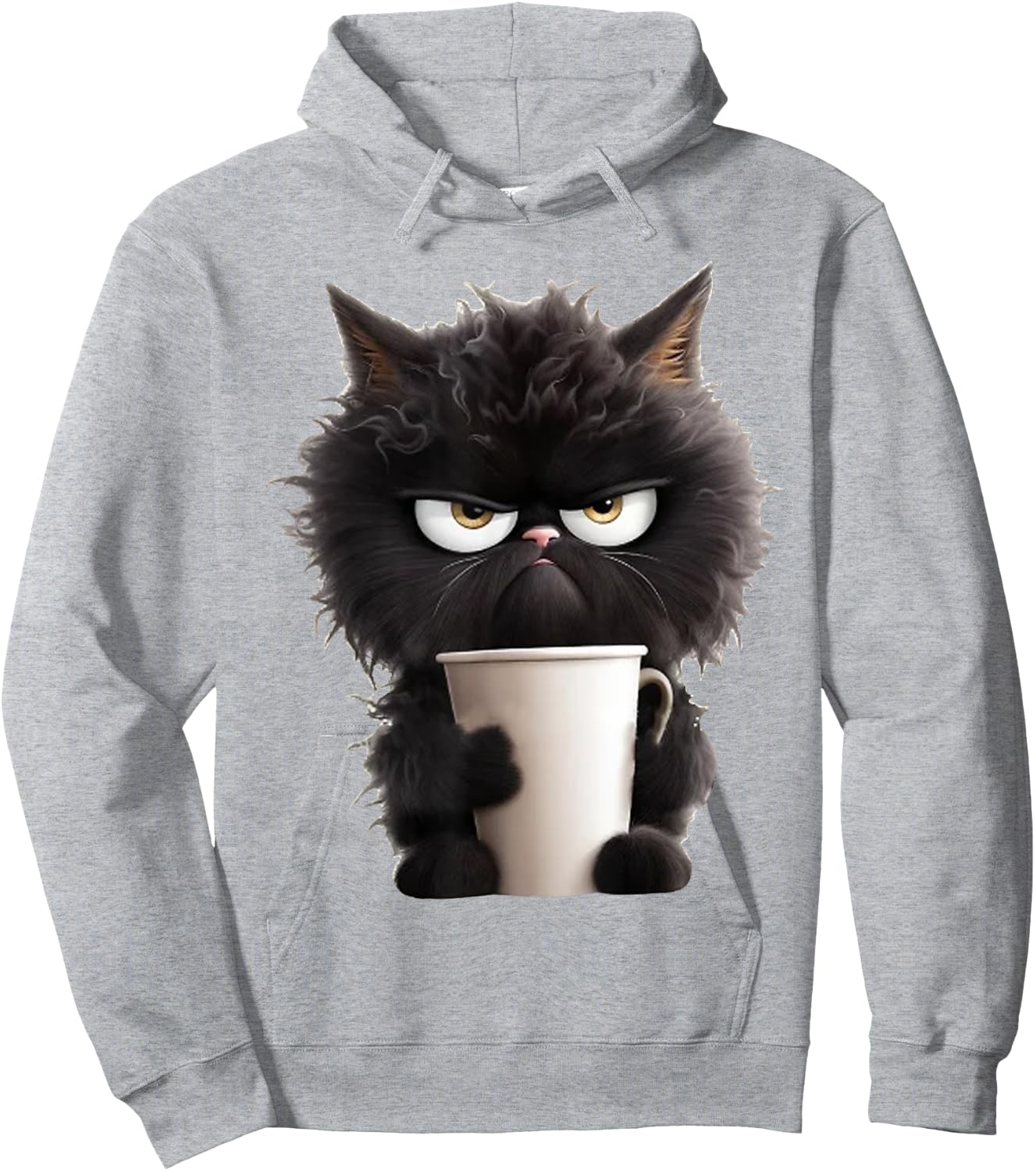 Funny Cute Black Cat Coffee Angry Hoodie - Hoodie | Ash
