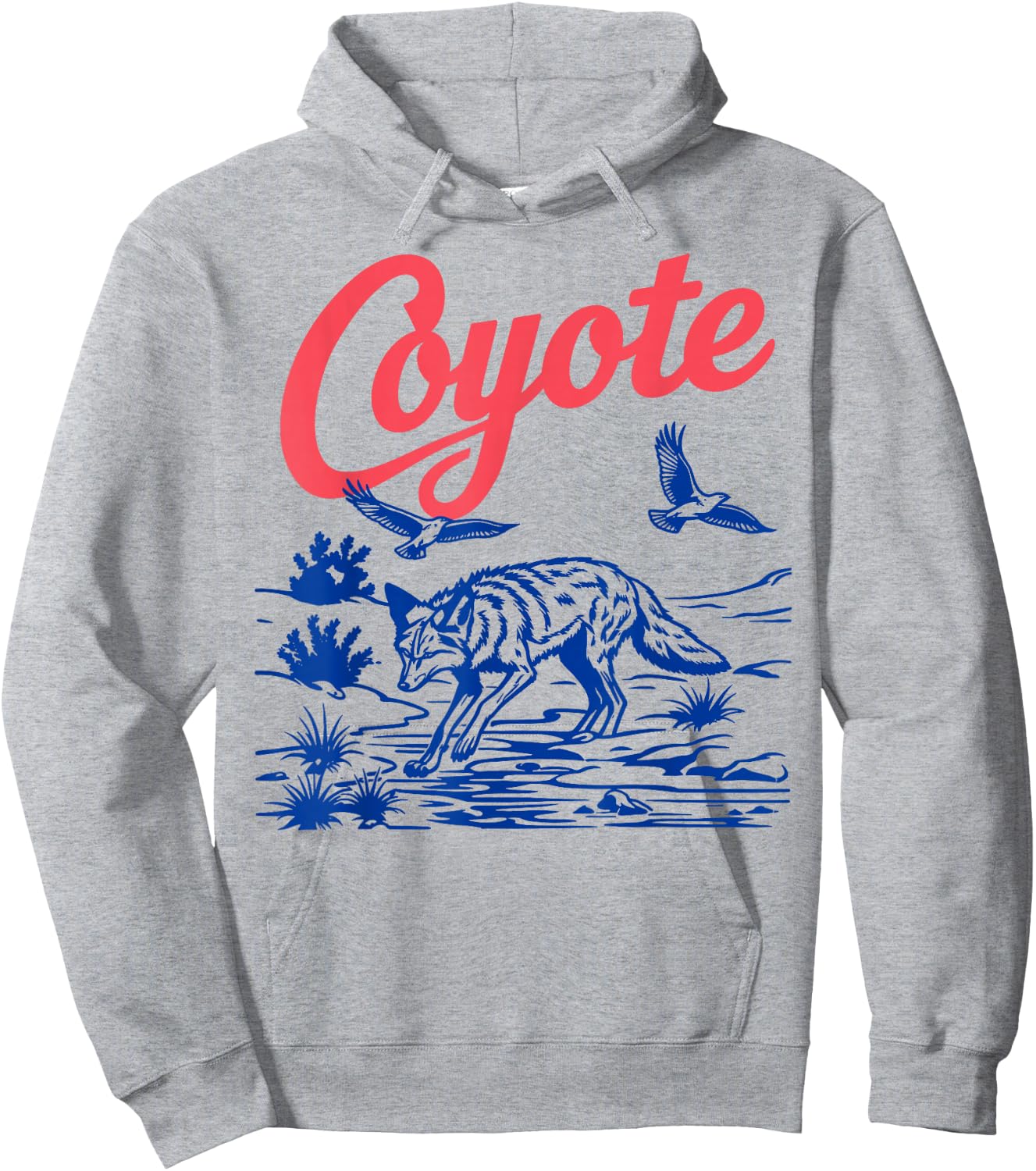 Retro Coyote Desert Wildlife Western Art Hoodie - Hoodie | Ash