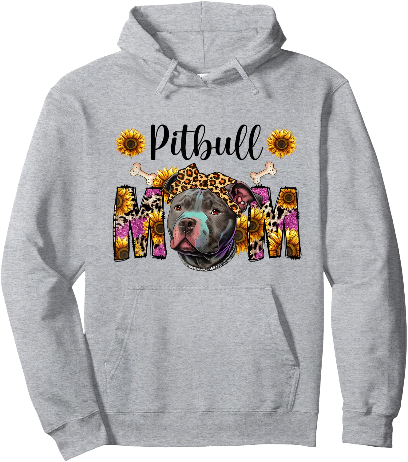 Pitbull Mom Graphic Design with Sunflowers Hoodie - Hoodie | Ash