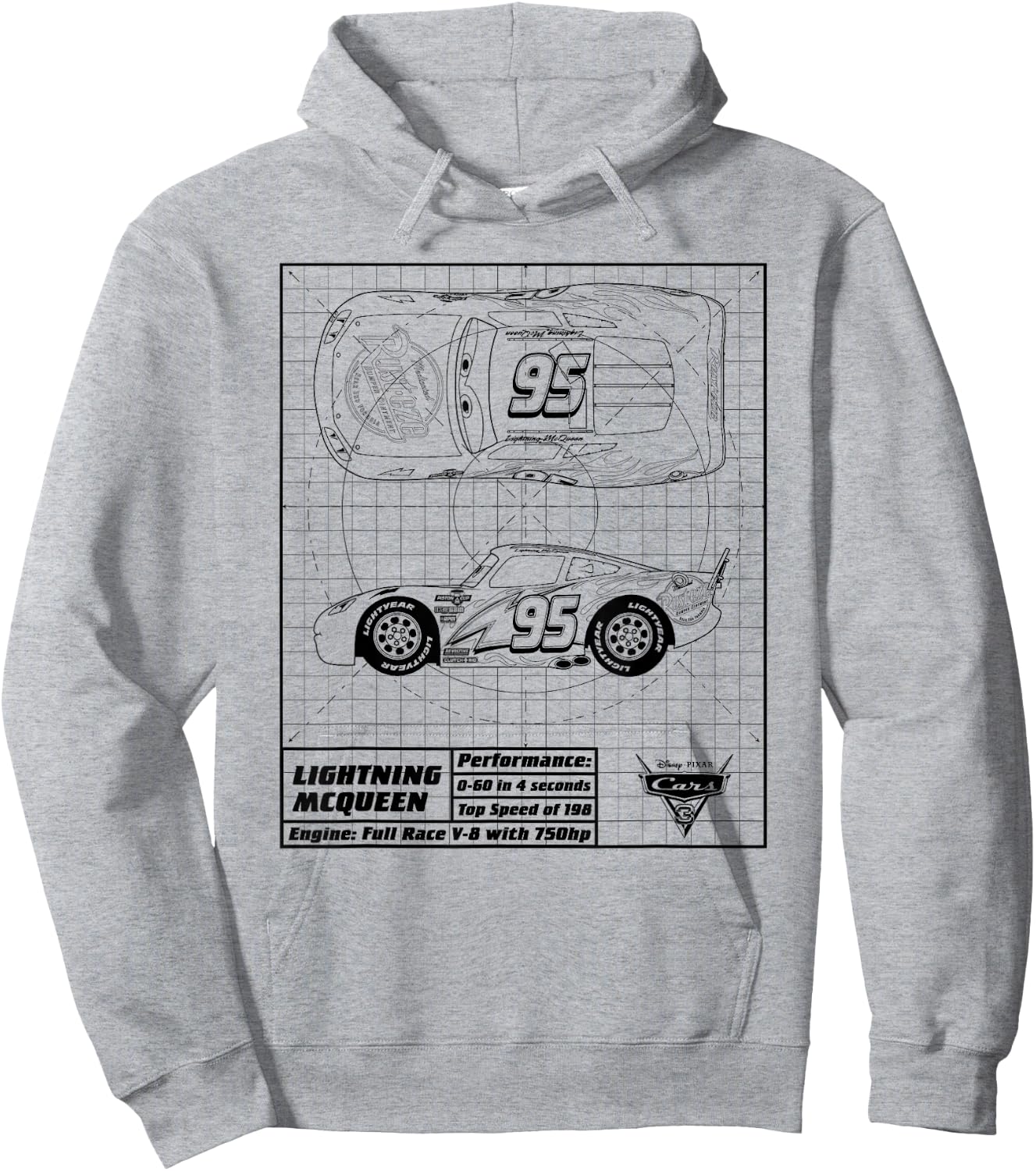 Cars Lightning McQueen Blueprint , White Hoodie - Hoodie | Ash