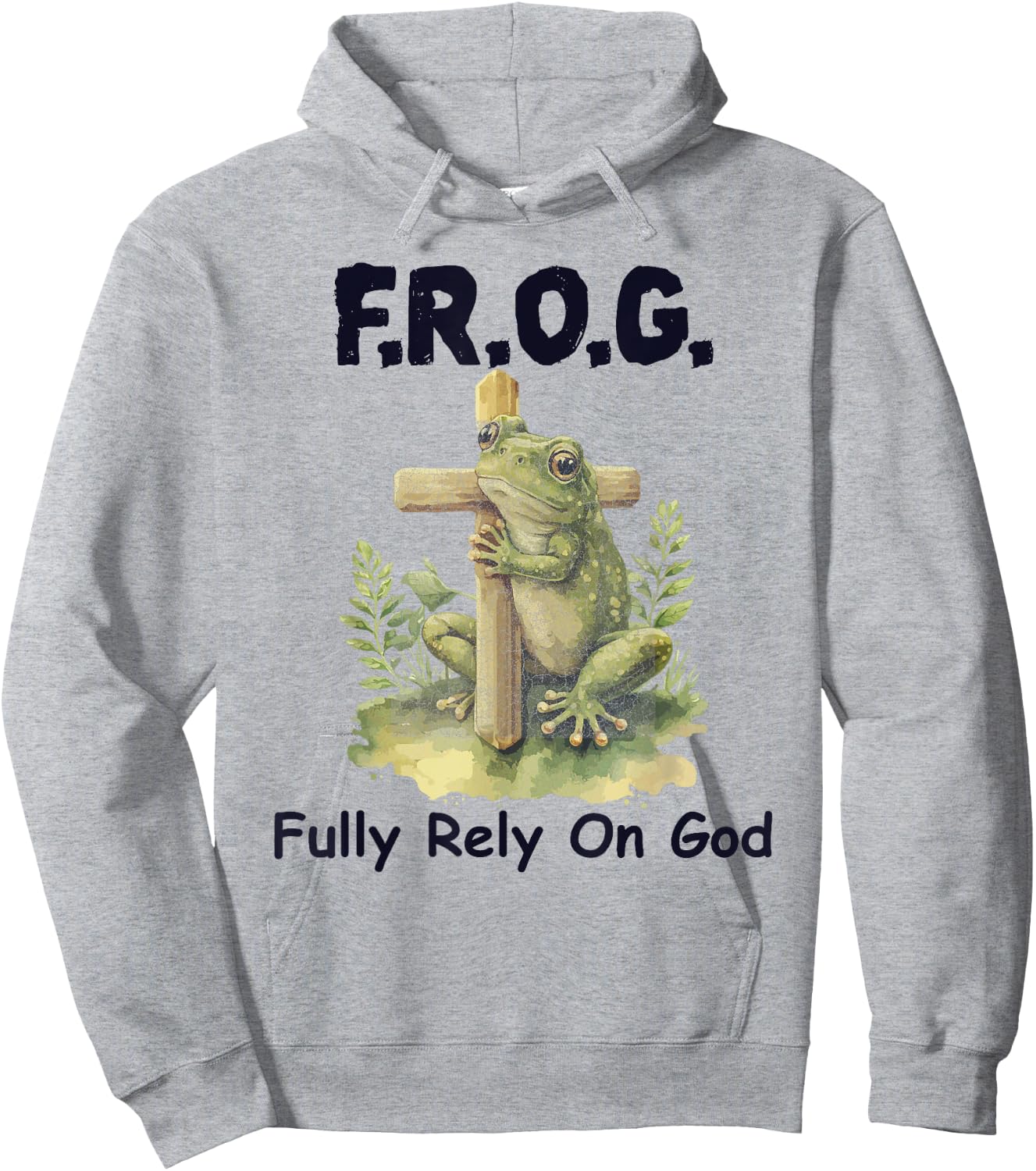 F.R.O.G Fully Rely On God Funny Green Frog Hoodie - Hoodie | Ash