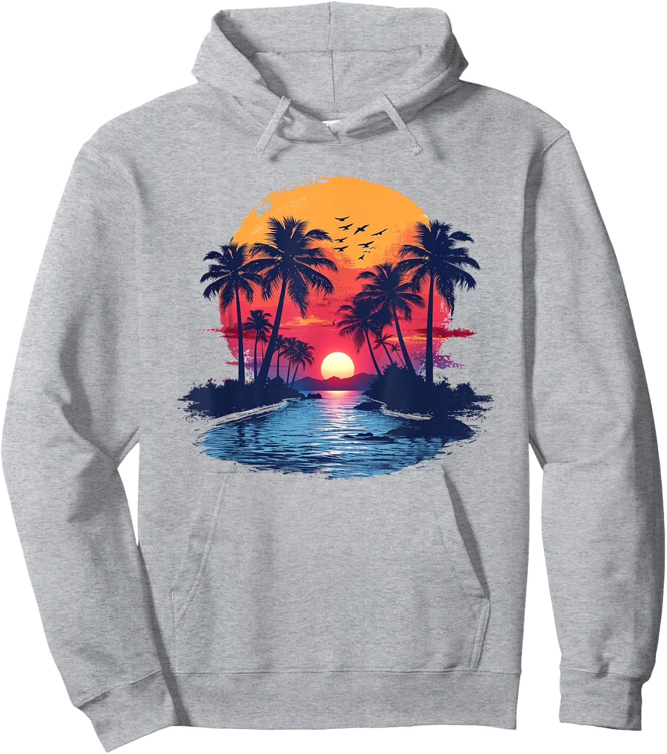 Tropical Paradise Beach with Palm Trees , White Hoodie - Hoodie | Ash