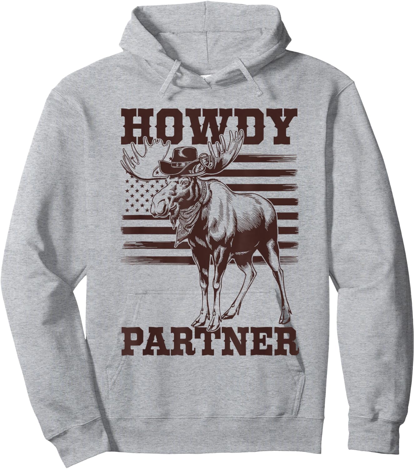 Western Cowboy Howdy Partner Moose Hunting Hoodie - Hoodie | Ash