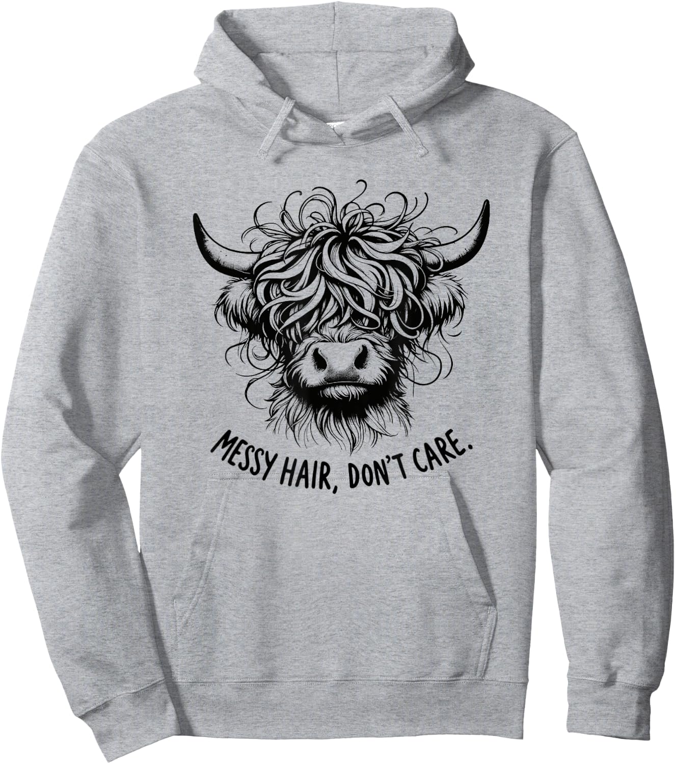 Highland Cow Messy Hair Don't Care Hoodie - Hoodie | Ash