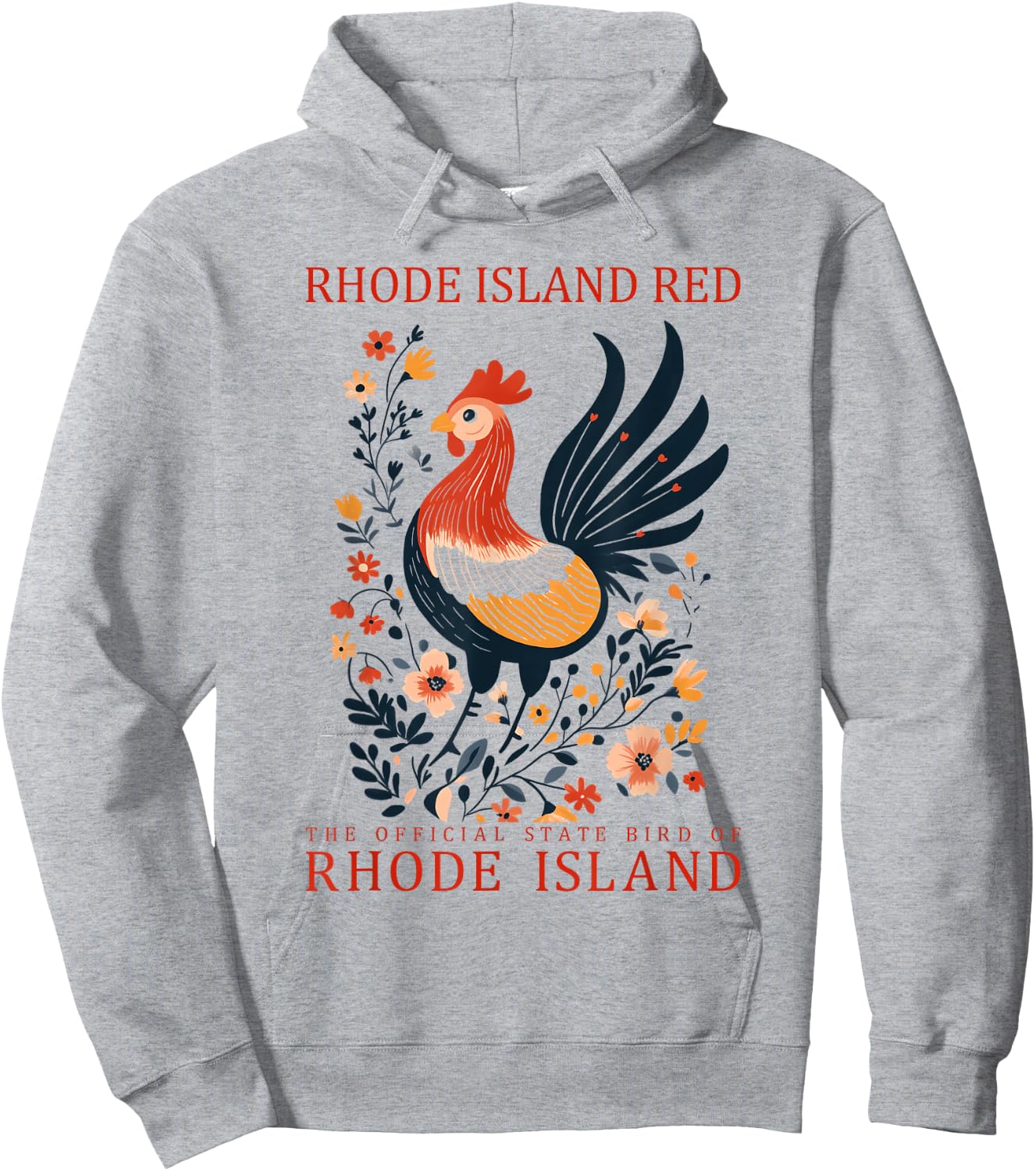 Rhode Island Red State Bird Rooster Folk Art Hoodie - Hoodie | Ash
