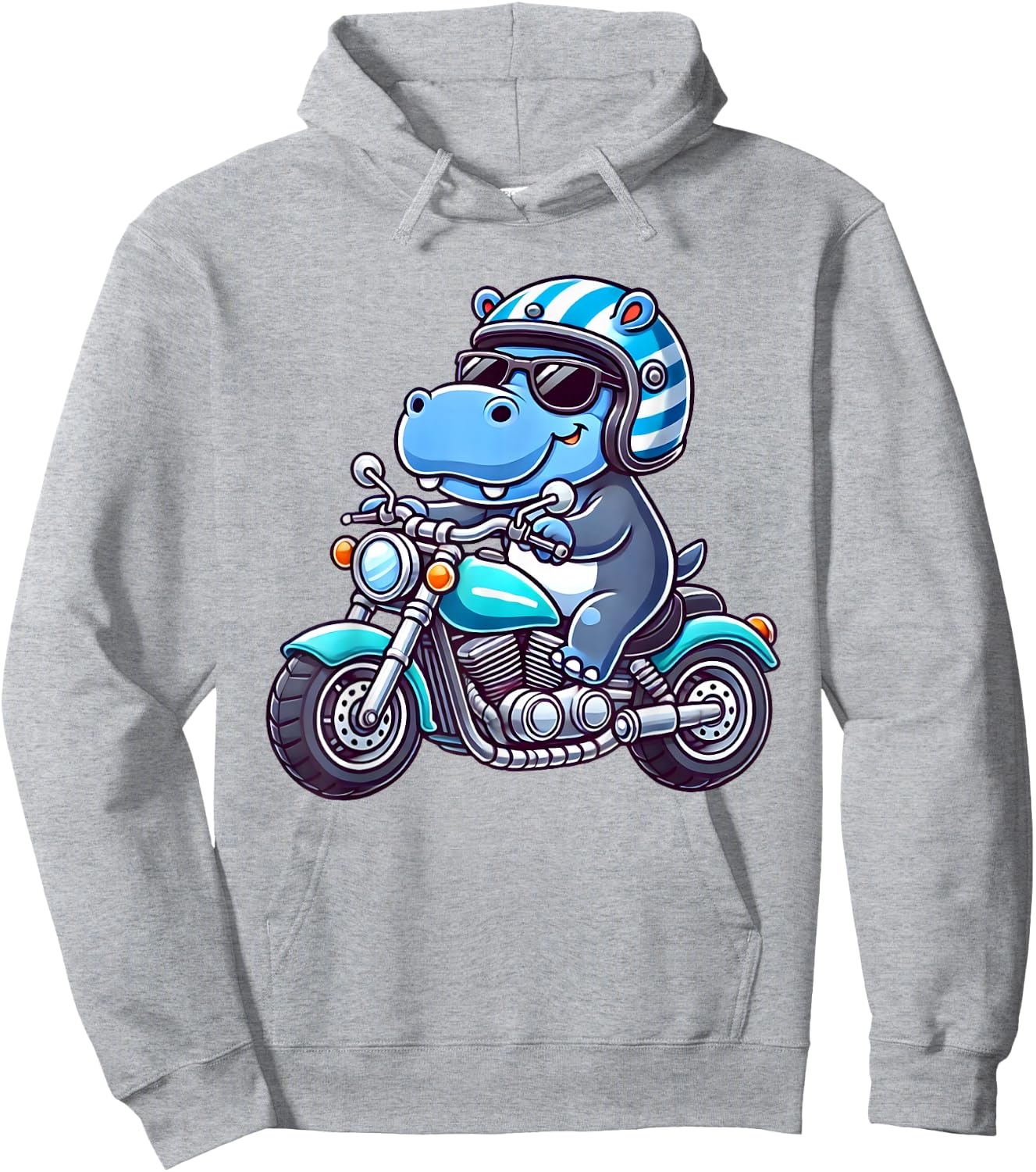 Kids Biker Motorcycle Riding Hippo Boys Hoodie - Hoodie | Ash