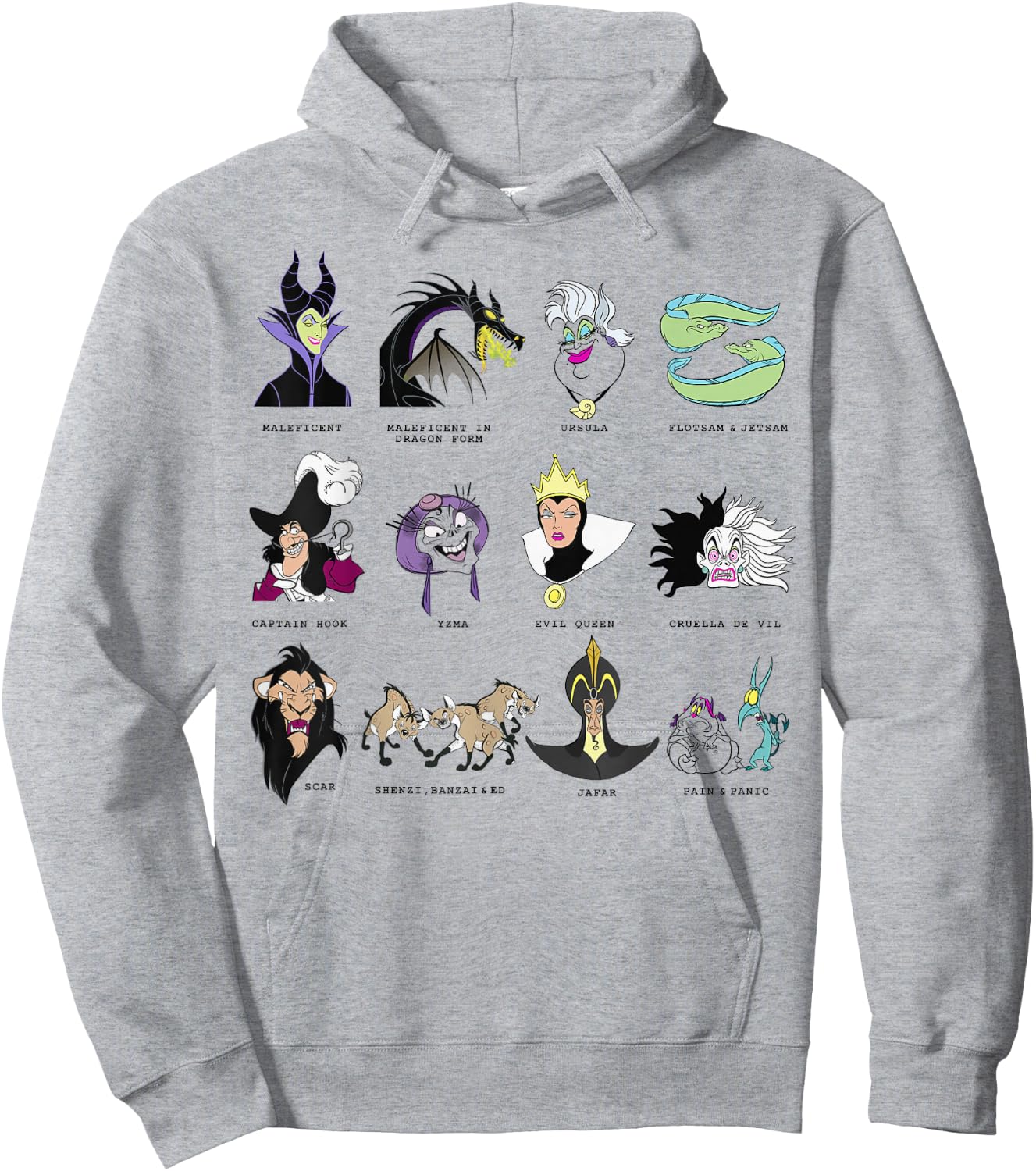 Disney Villains Portrait Grid Hoodie - Hoodie | Ash