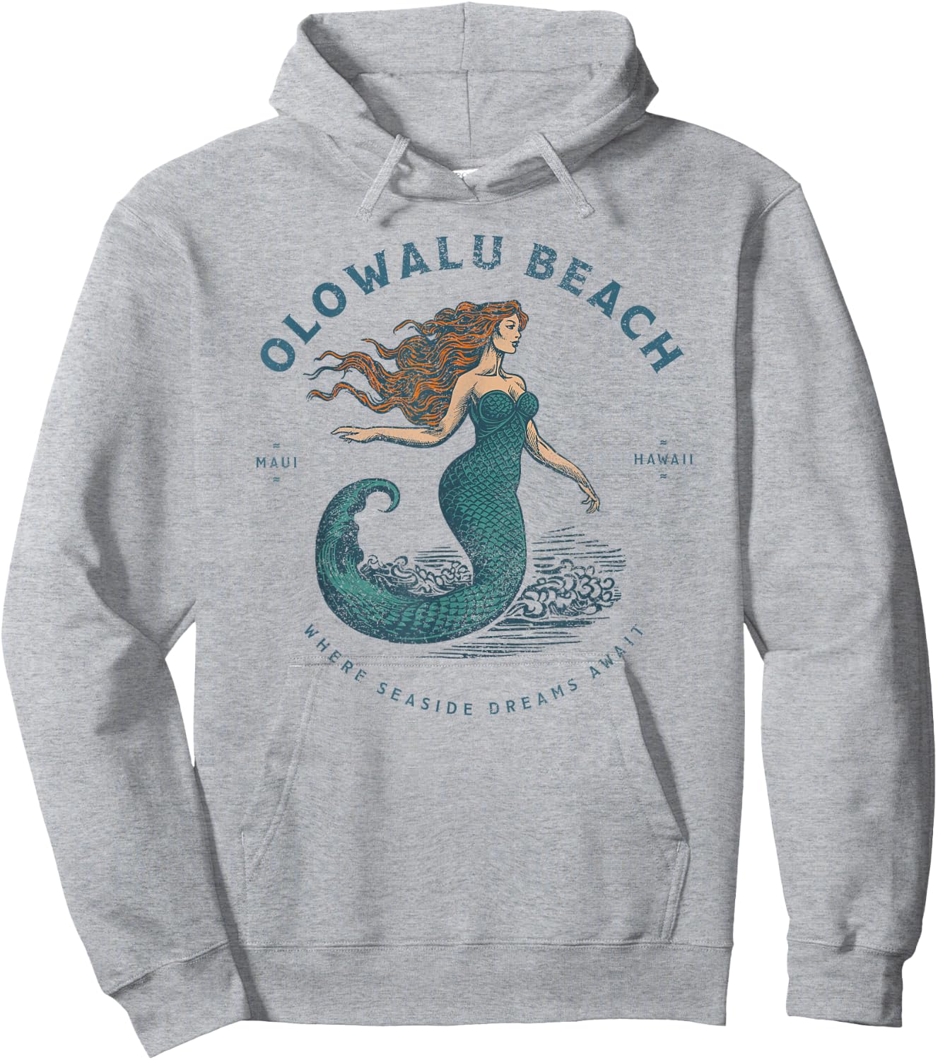 Olowalu Beach Maui Hawaii Retro Vintage Mermaid Hoodie - Hoodie | Ash