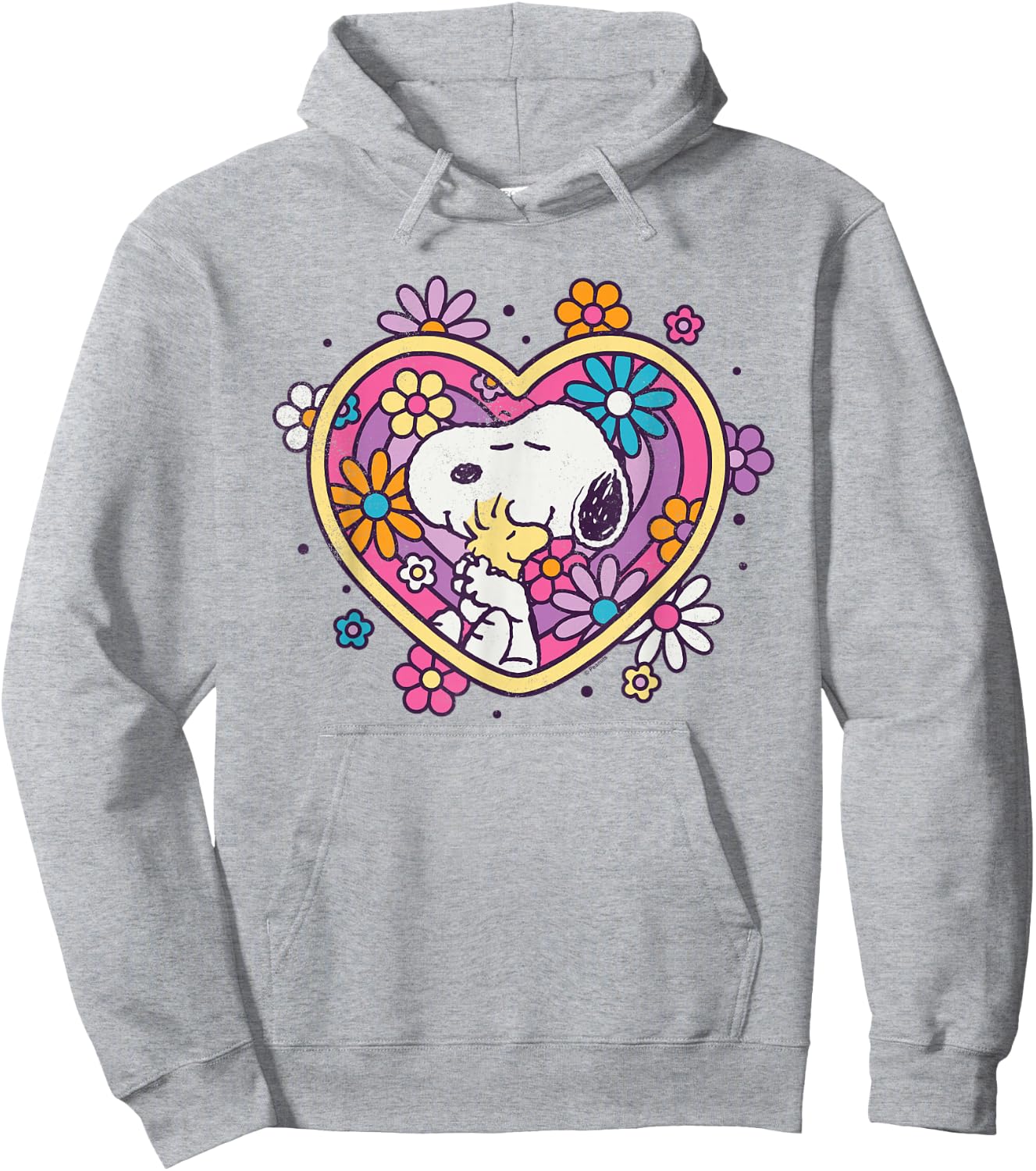 Peanuts Hug Heart Flowers , White Hoodie - Hoodie | Ash