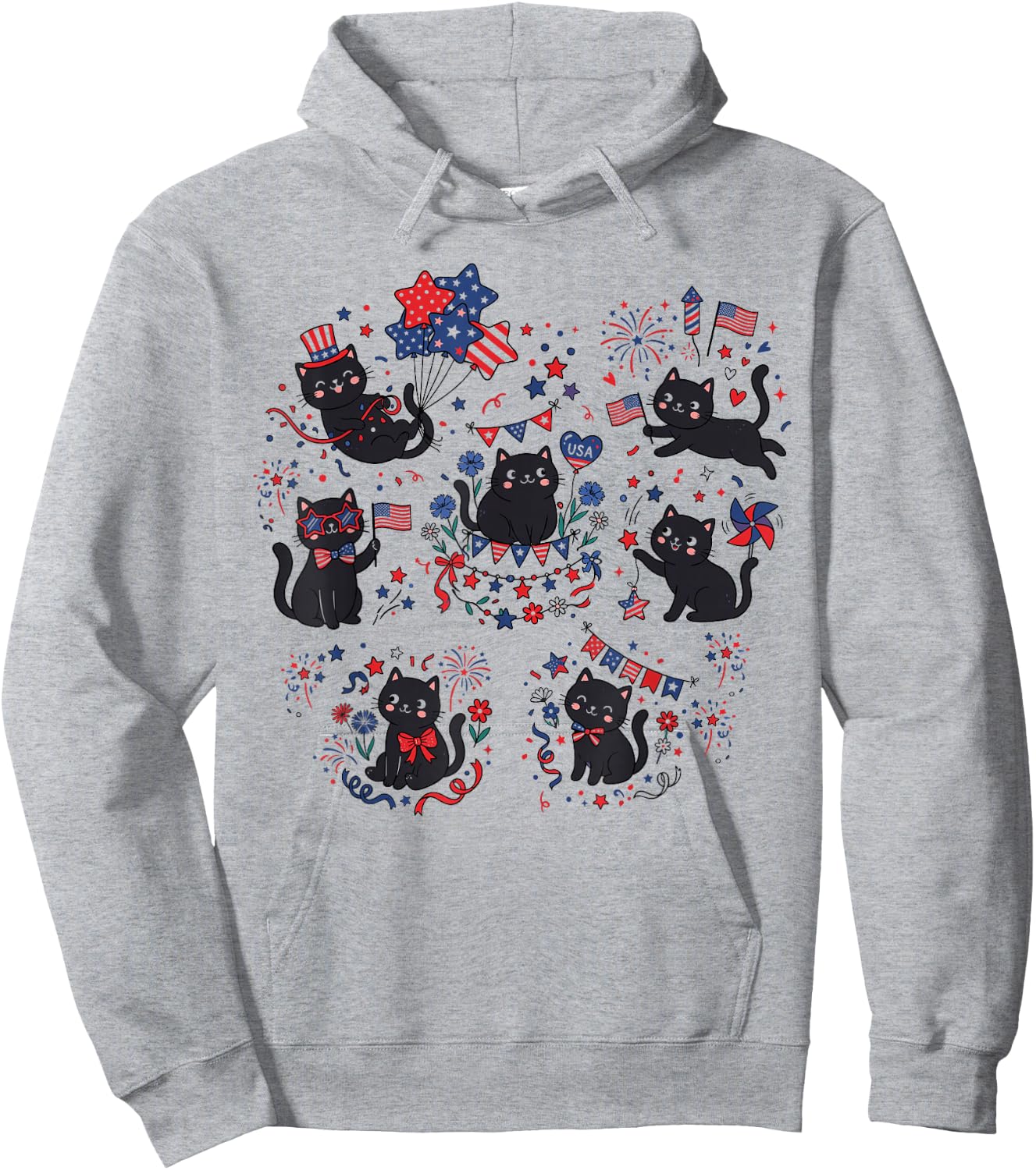 Cute July 4th Shirts , Funny Cat American Flag Hoodie - Hoodie | Ash