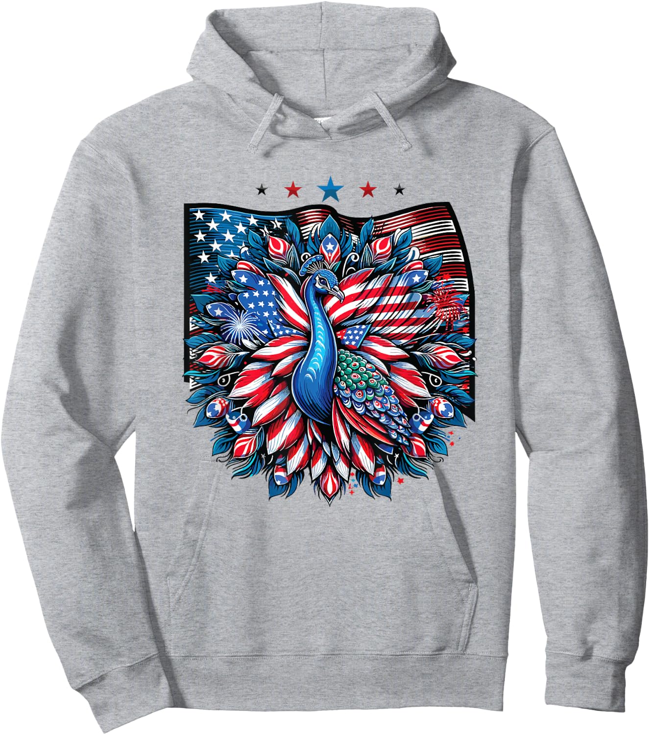 Patriotic Stars Stripes Peacock 4th Of July Hoodie - Hoodie | Ash