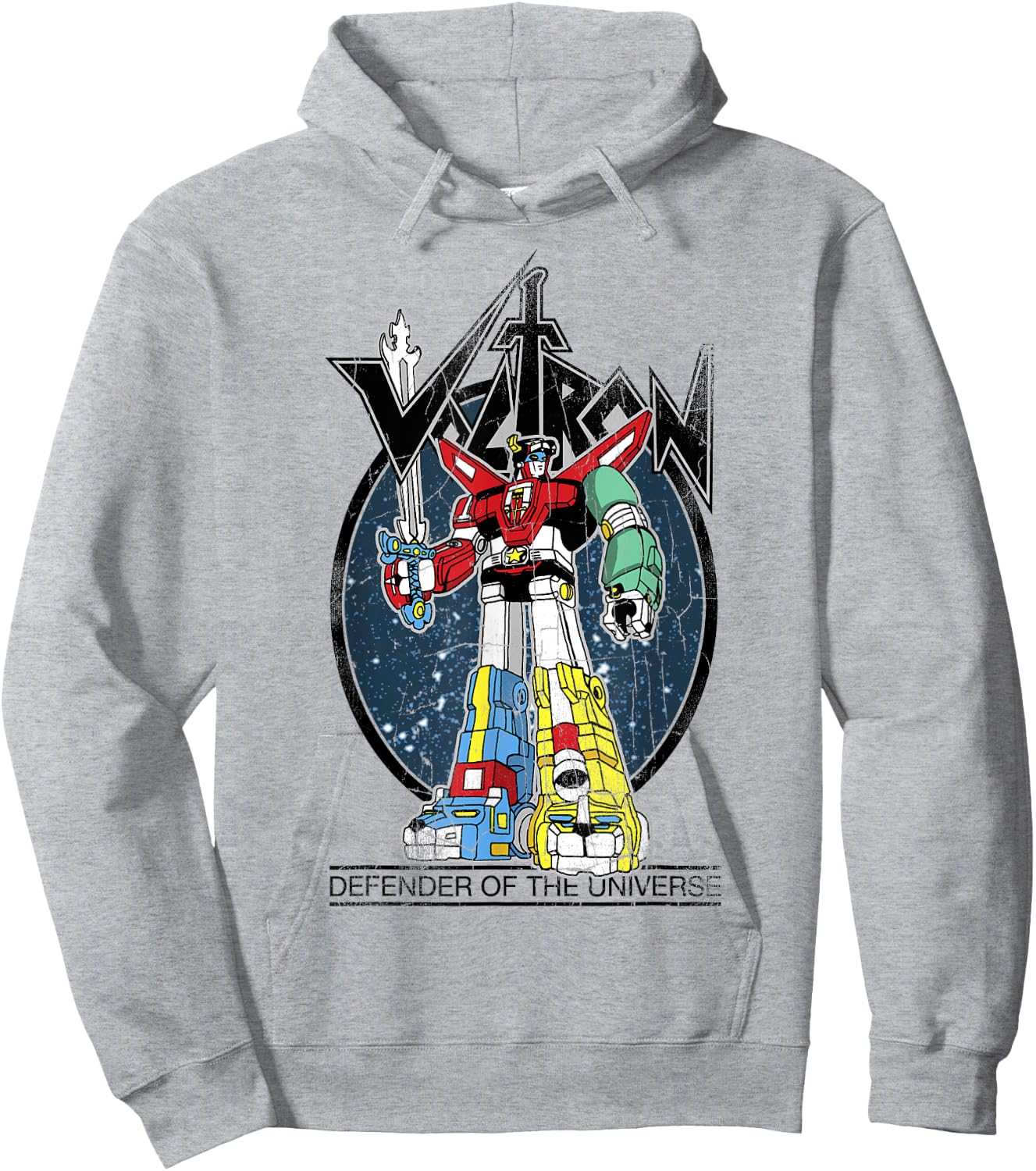 Voltron Retro Defender Colourful Distressed Hoodie - Hoodie | Ash